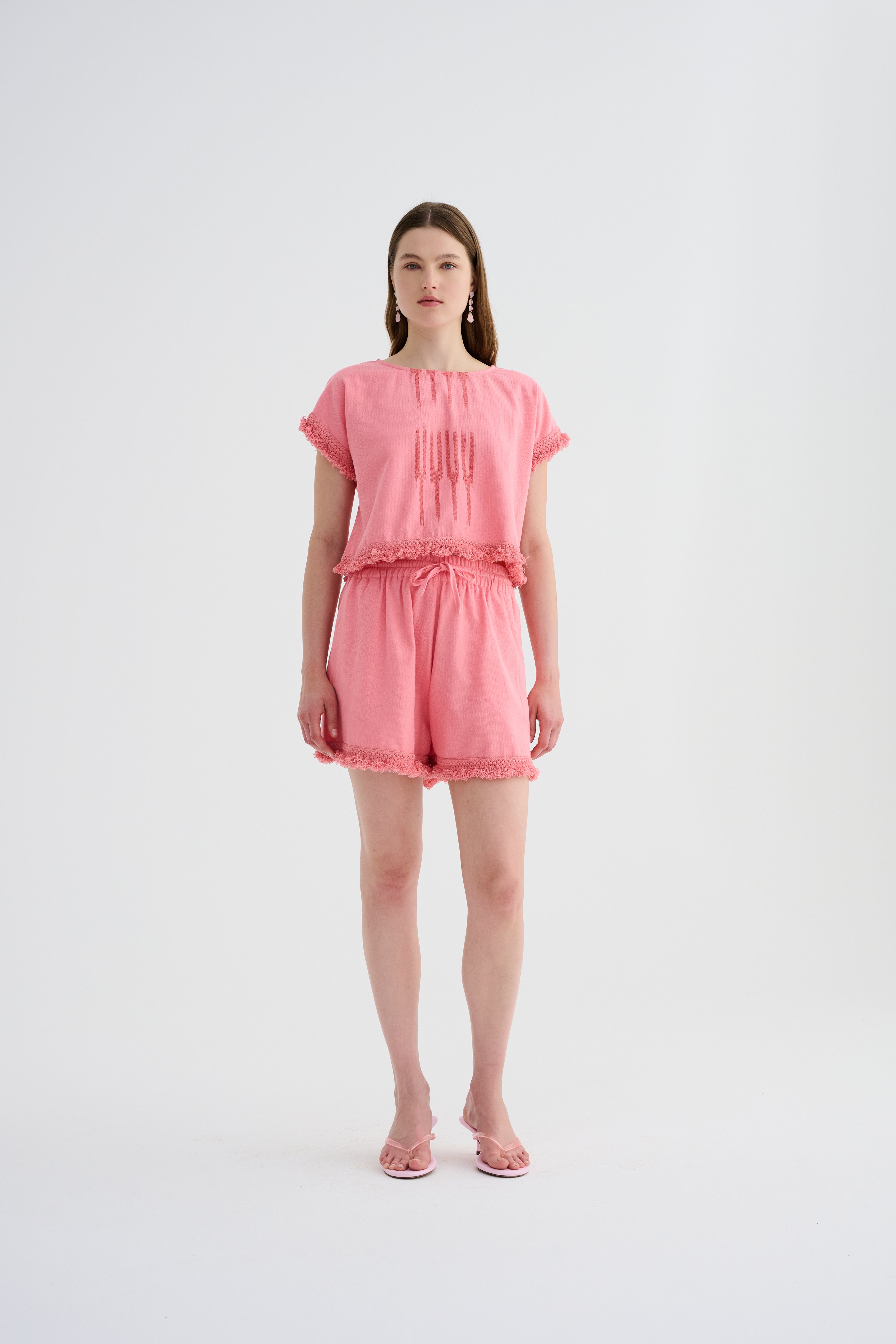 Peştemal Yüksek Bel Pembe Şort