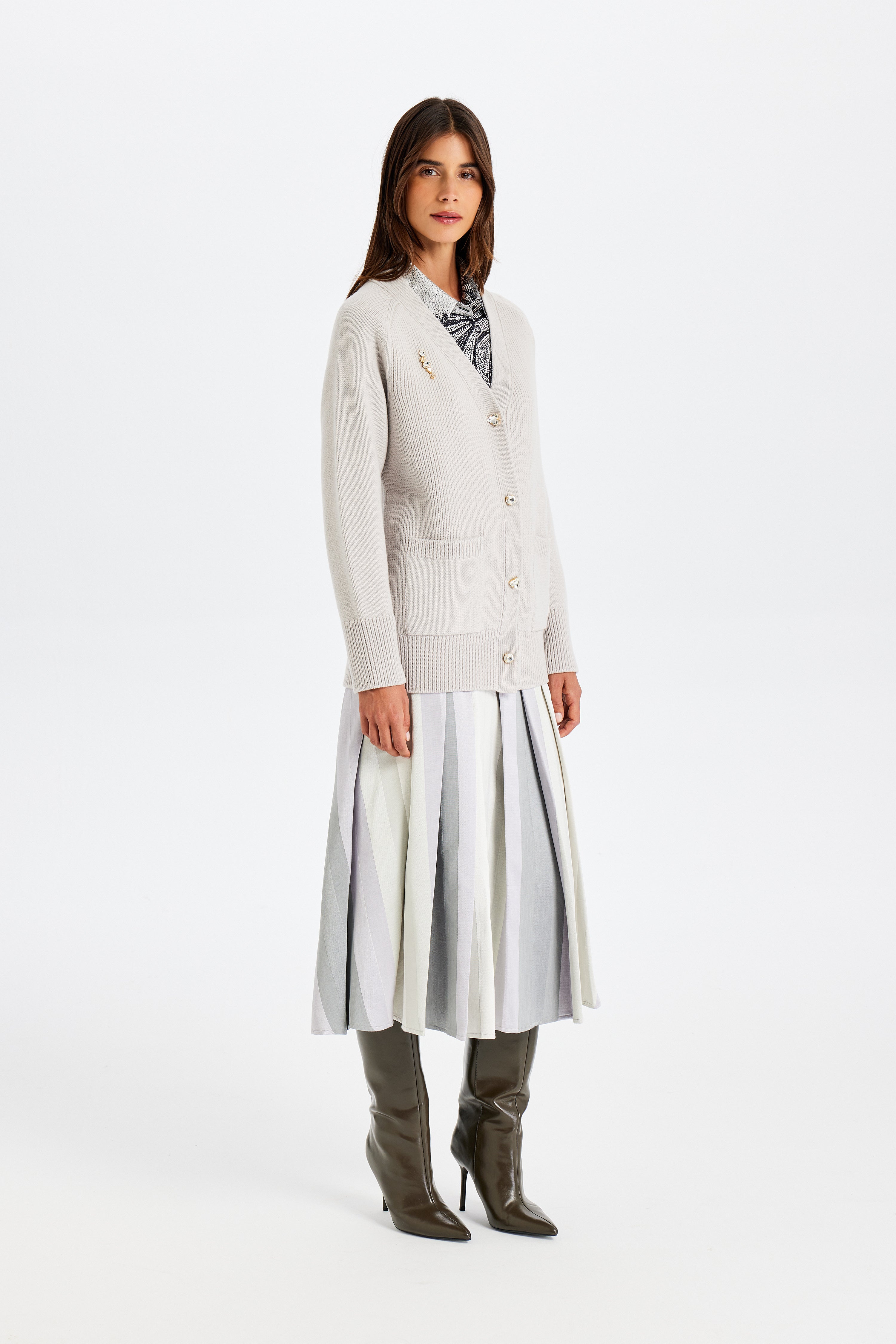 Stone Embellished Grey Knit Jacket