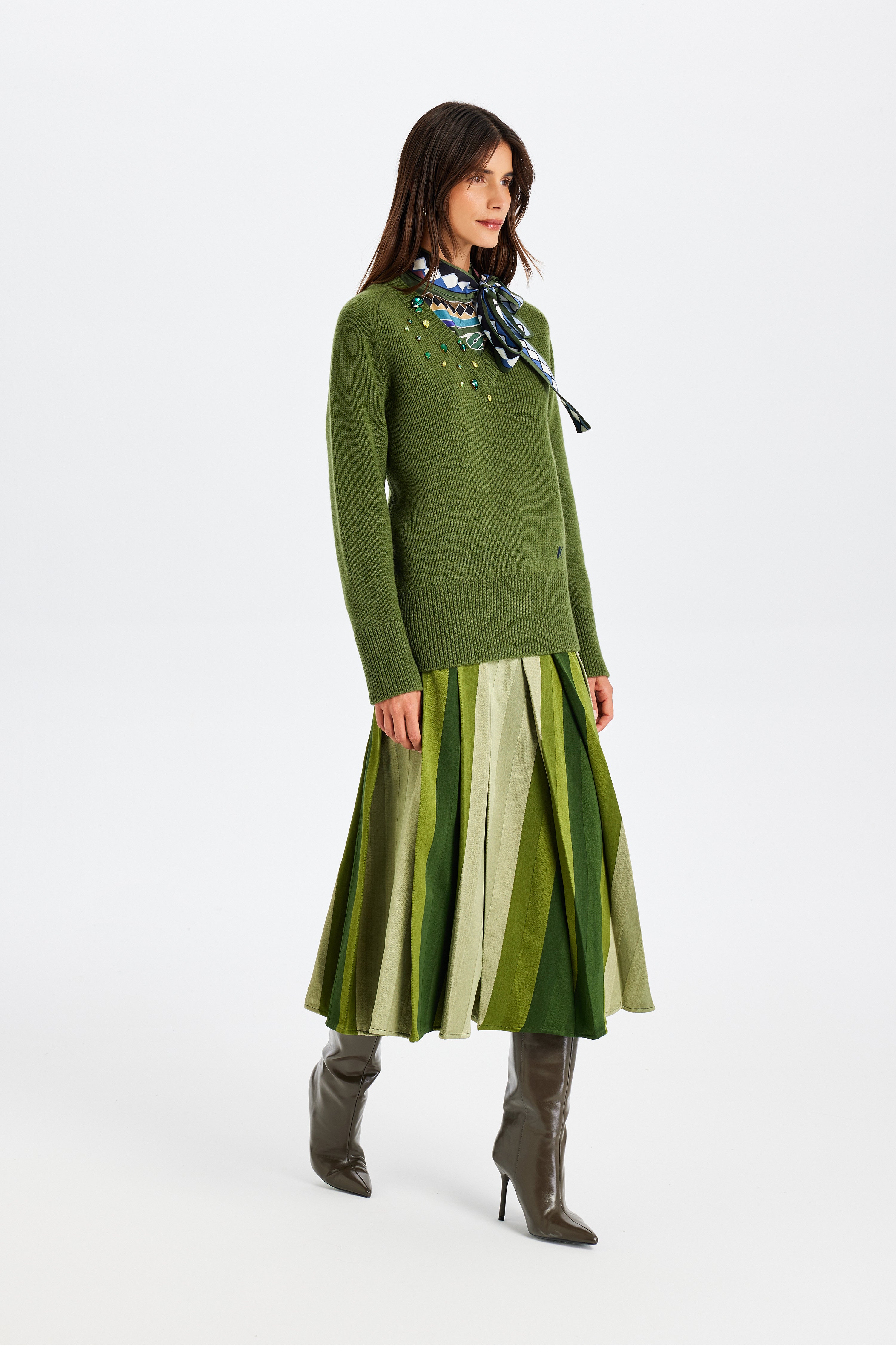Stone Embellished Green Sweater