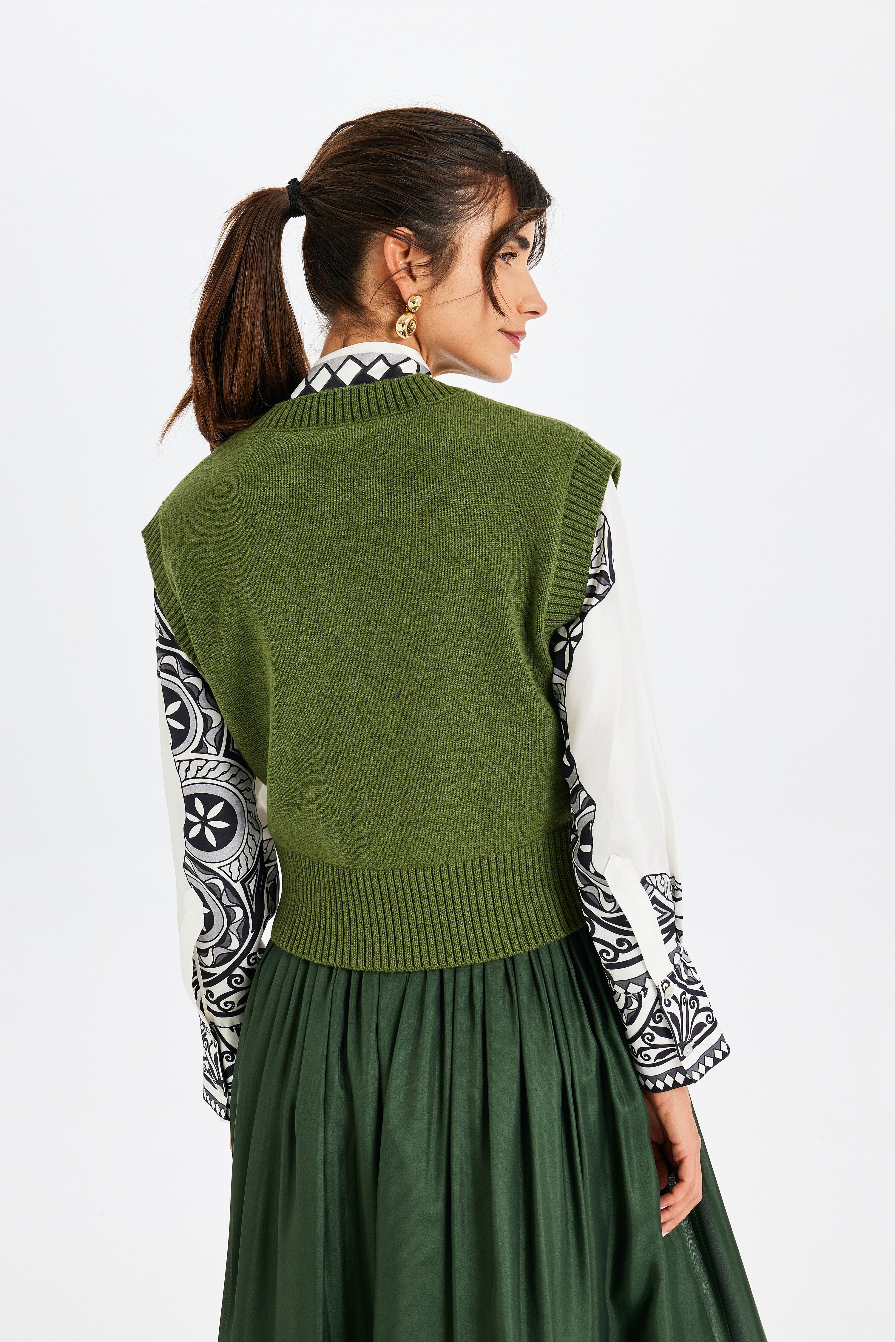 V-Neck Green Knitted Vest