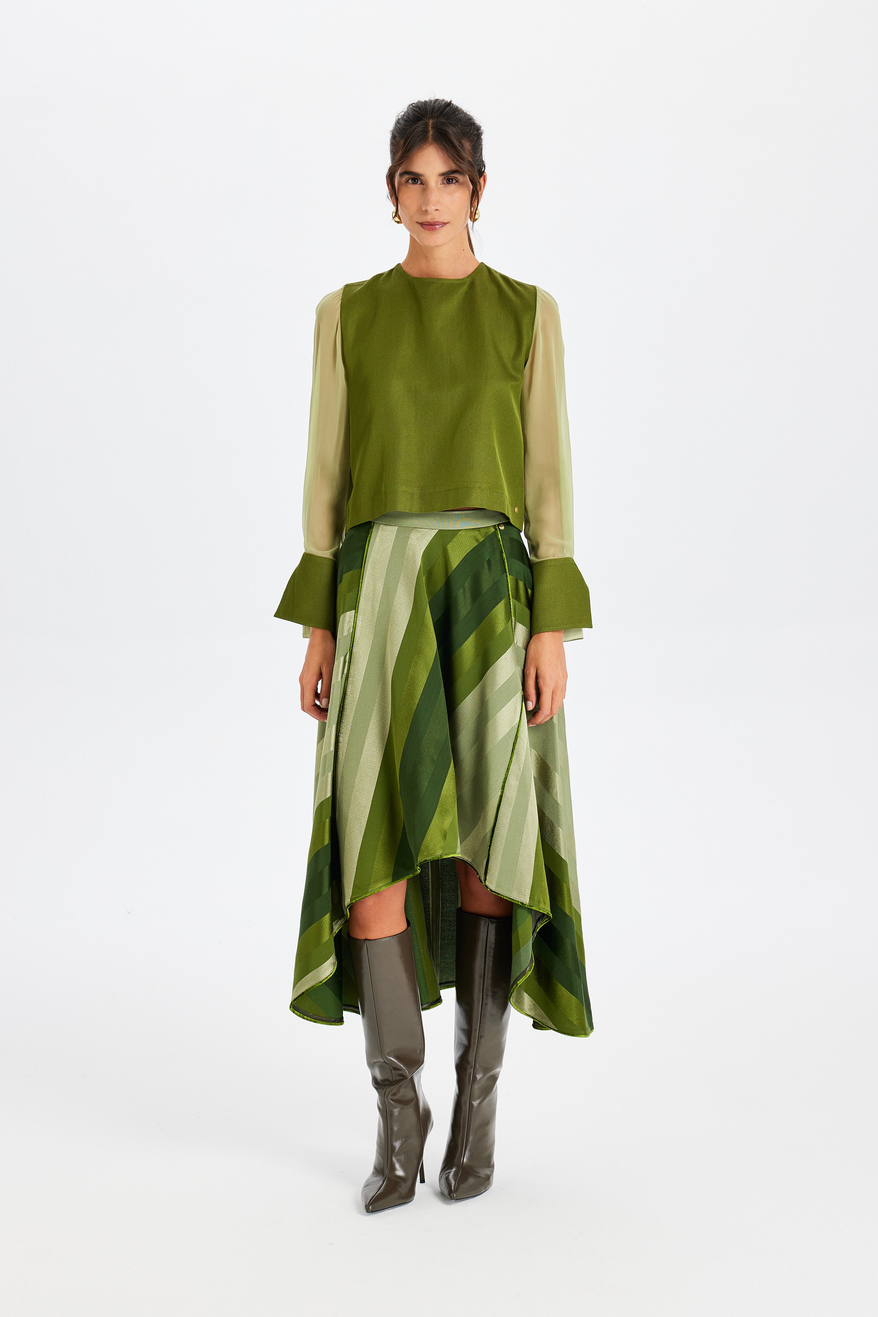 Silk Sleeve Detail Kutnu Square Blouse
