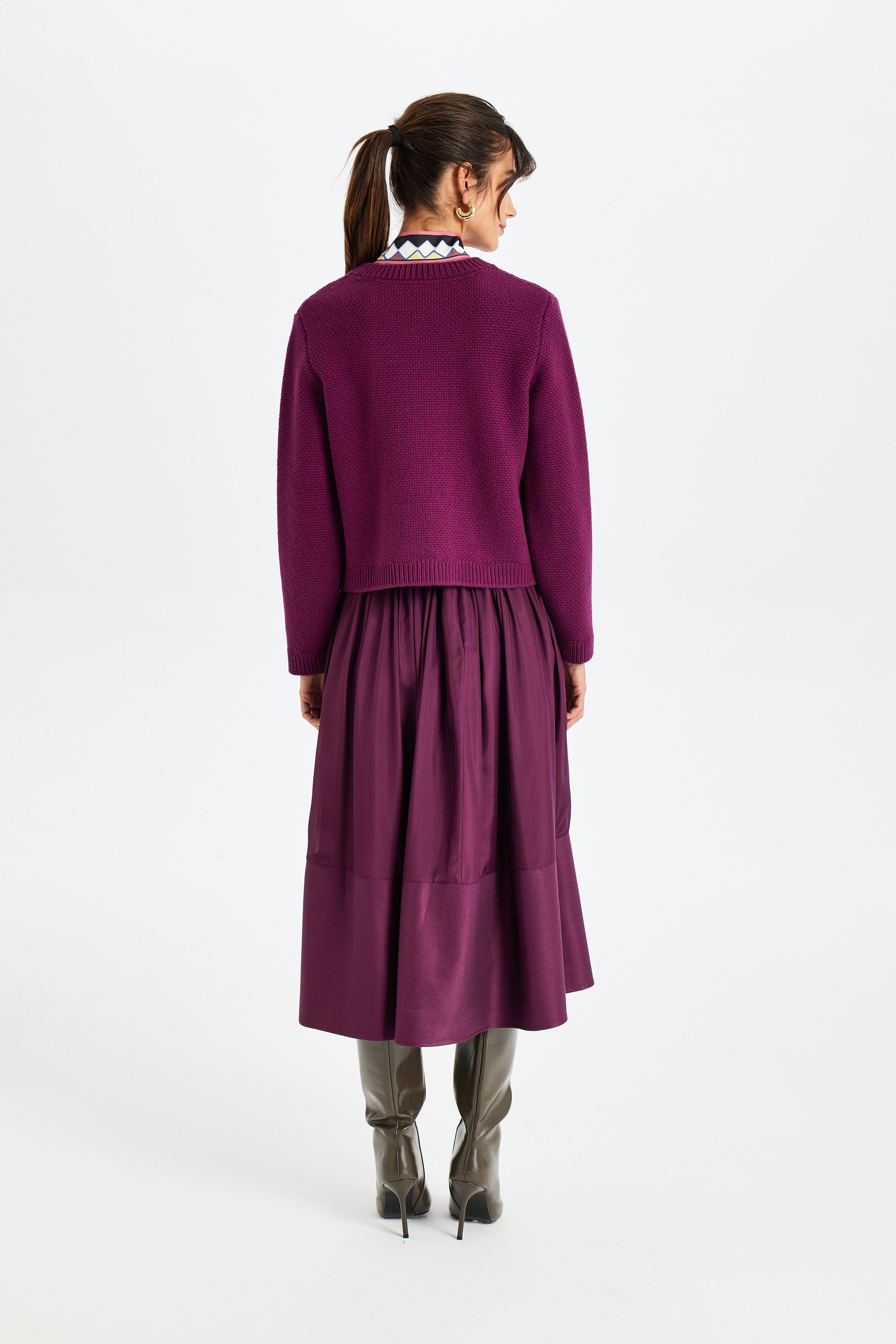 Stone Embellished Burgundy Knit Jacket