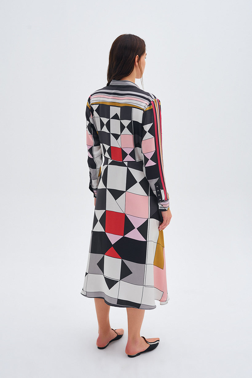 Zeugma Square Pattern Silk Long Dress