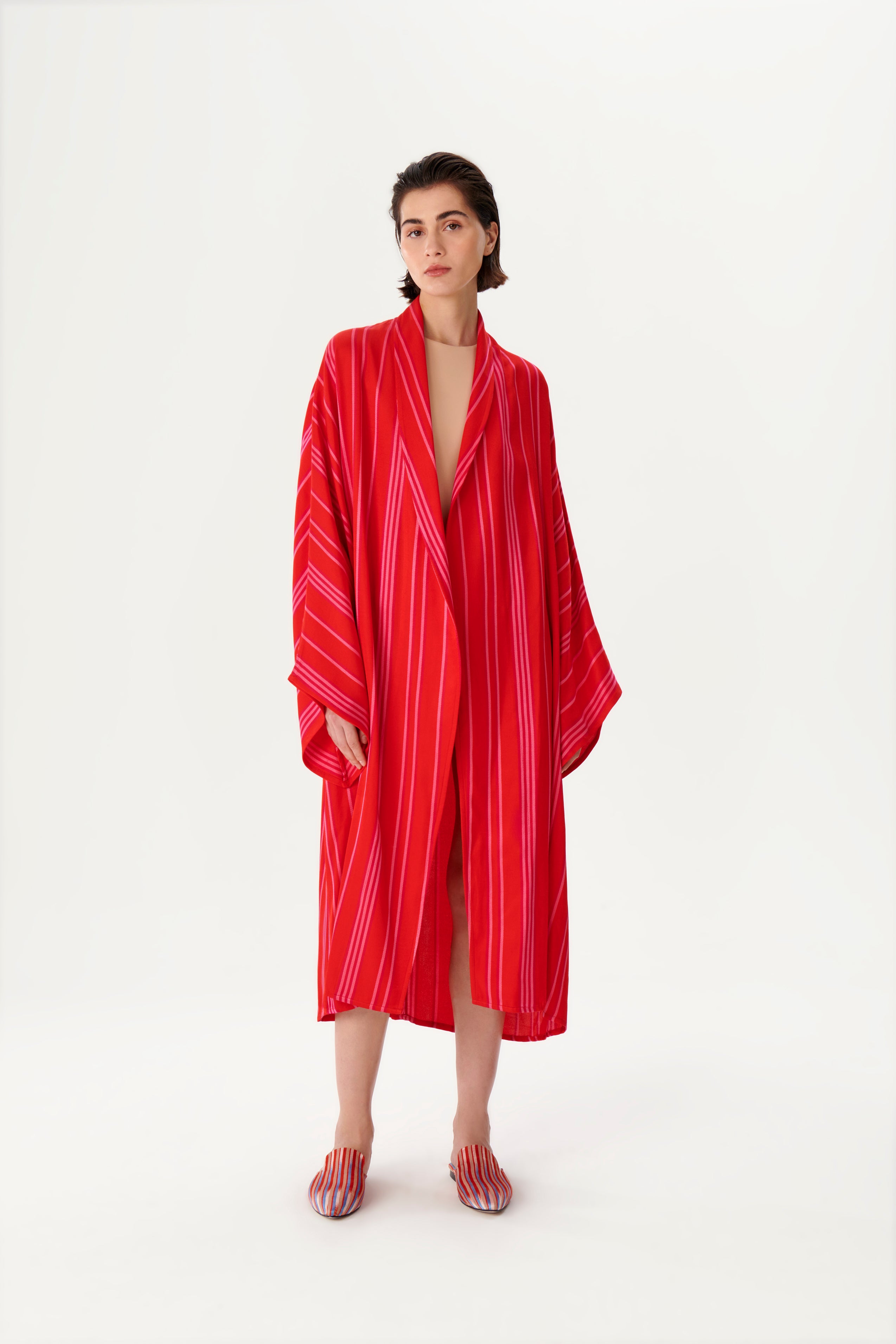 Şal Yaka Kırmızı Kutnu Kimono