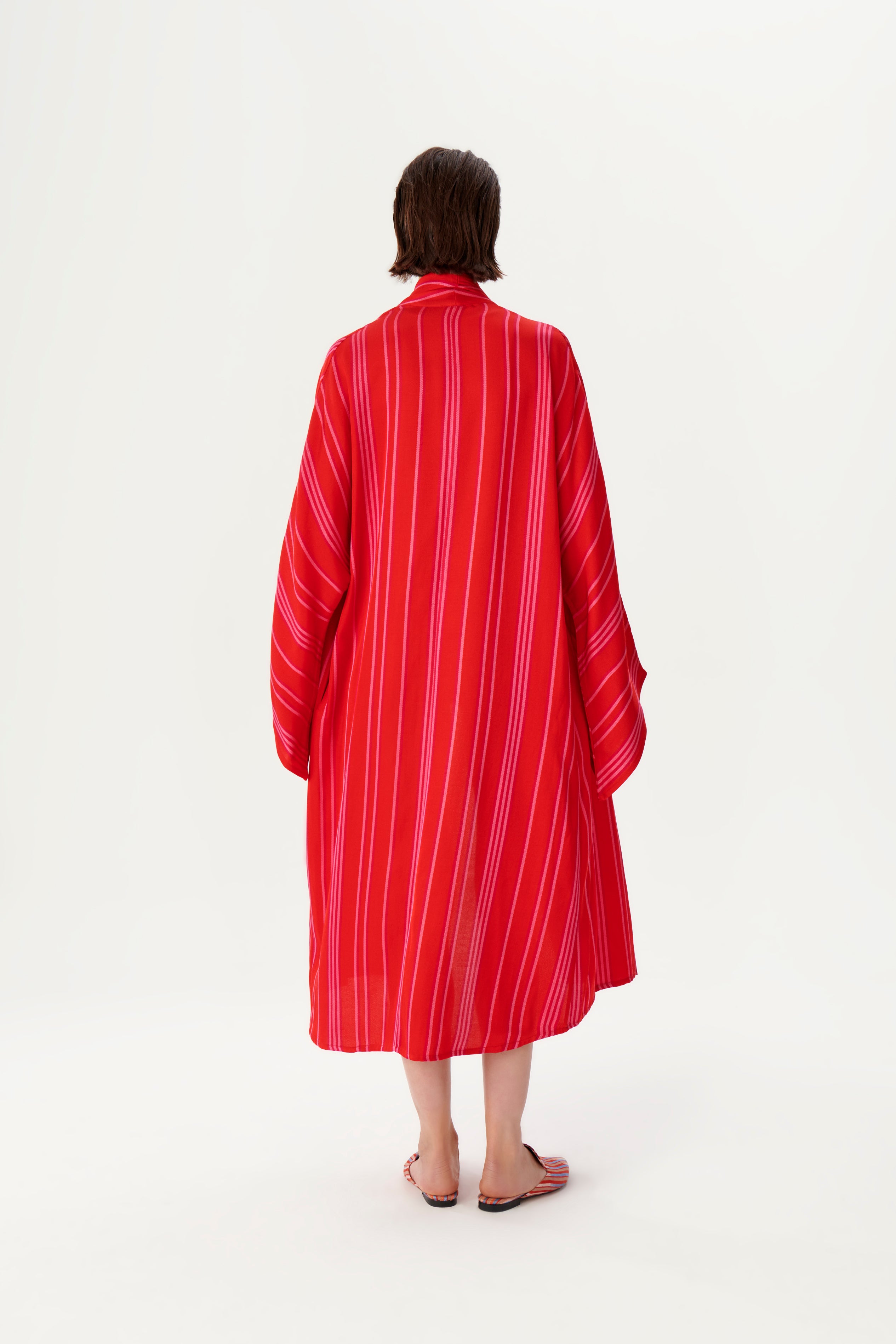 Şal Yaka Kırmızı Kutnu Kimono