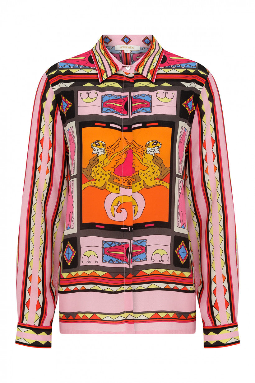 Zeugma Flying Tiger Patterned Silk Shirt