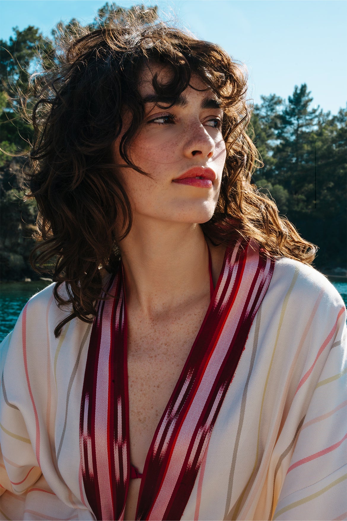 Klasik Krem Çizgili Kimono