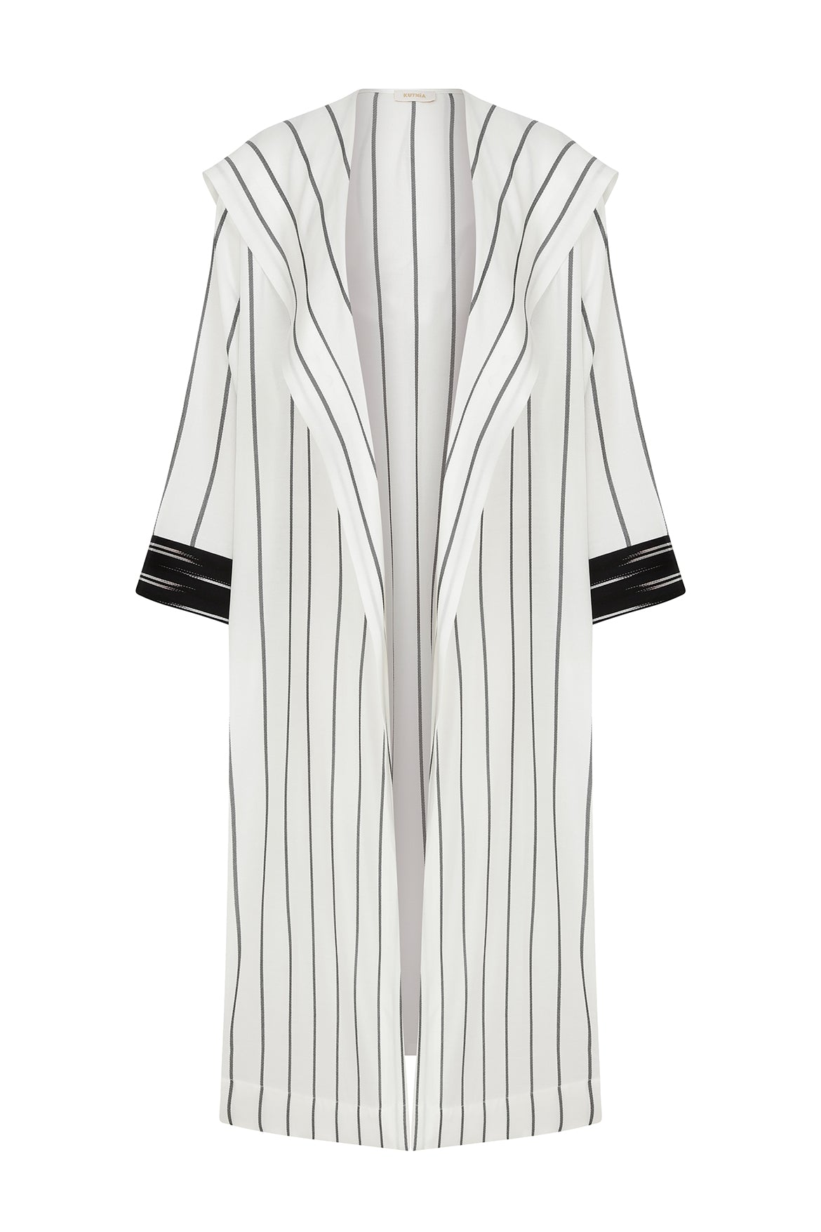 Hooded Black and White Striped Kimono