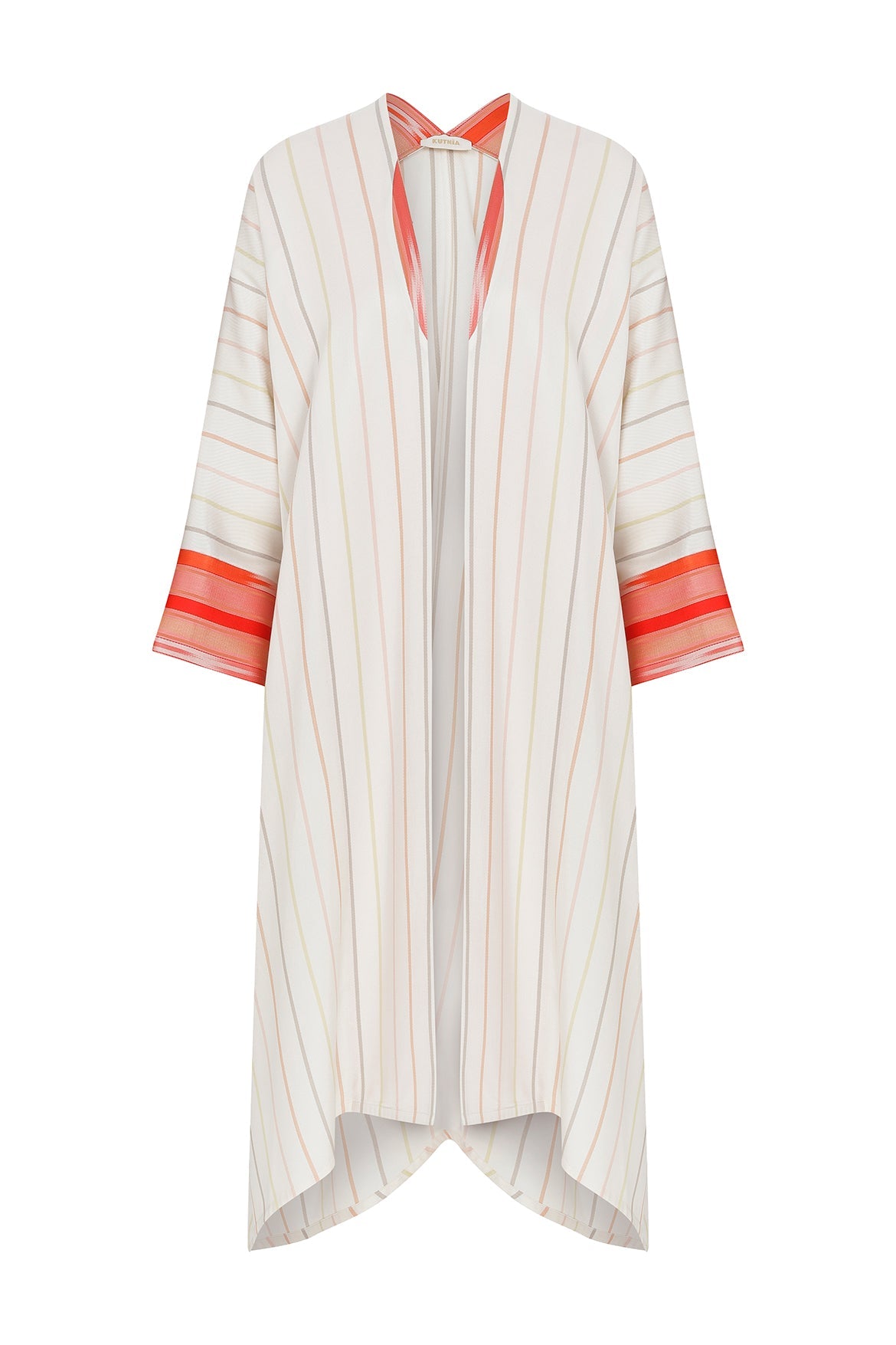 V Yaka Krem Çizgili Kimono