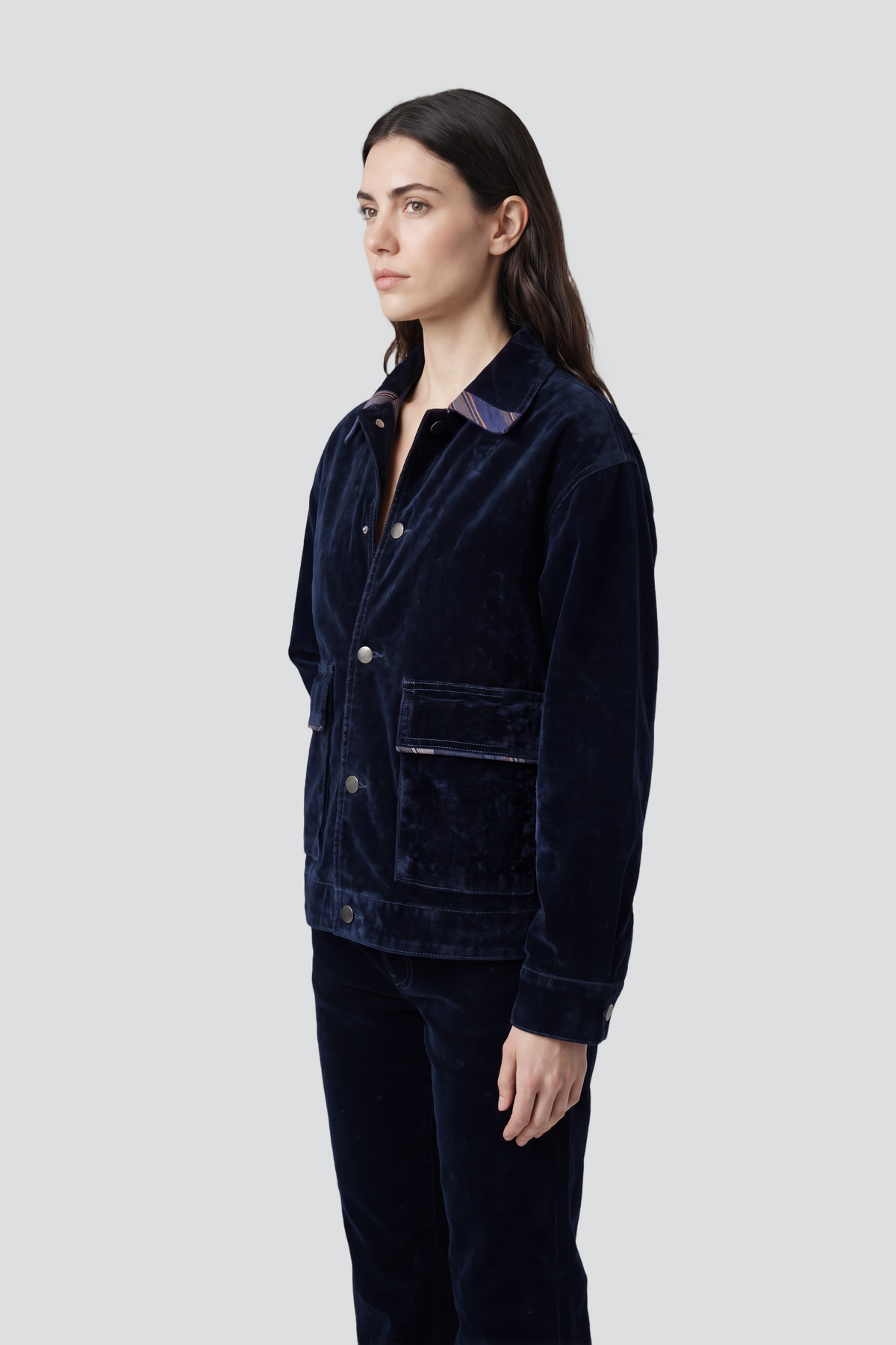 Kutnu Yaka Detaylı Oversize Süet Denim Ceket