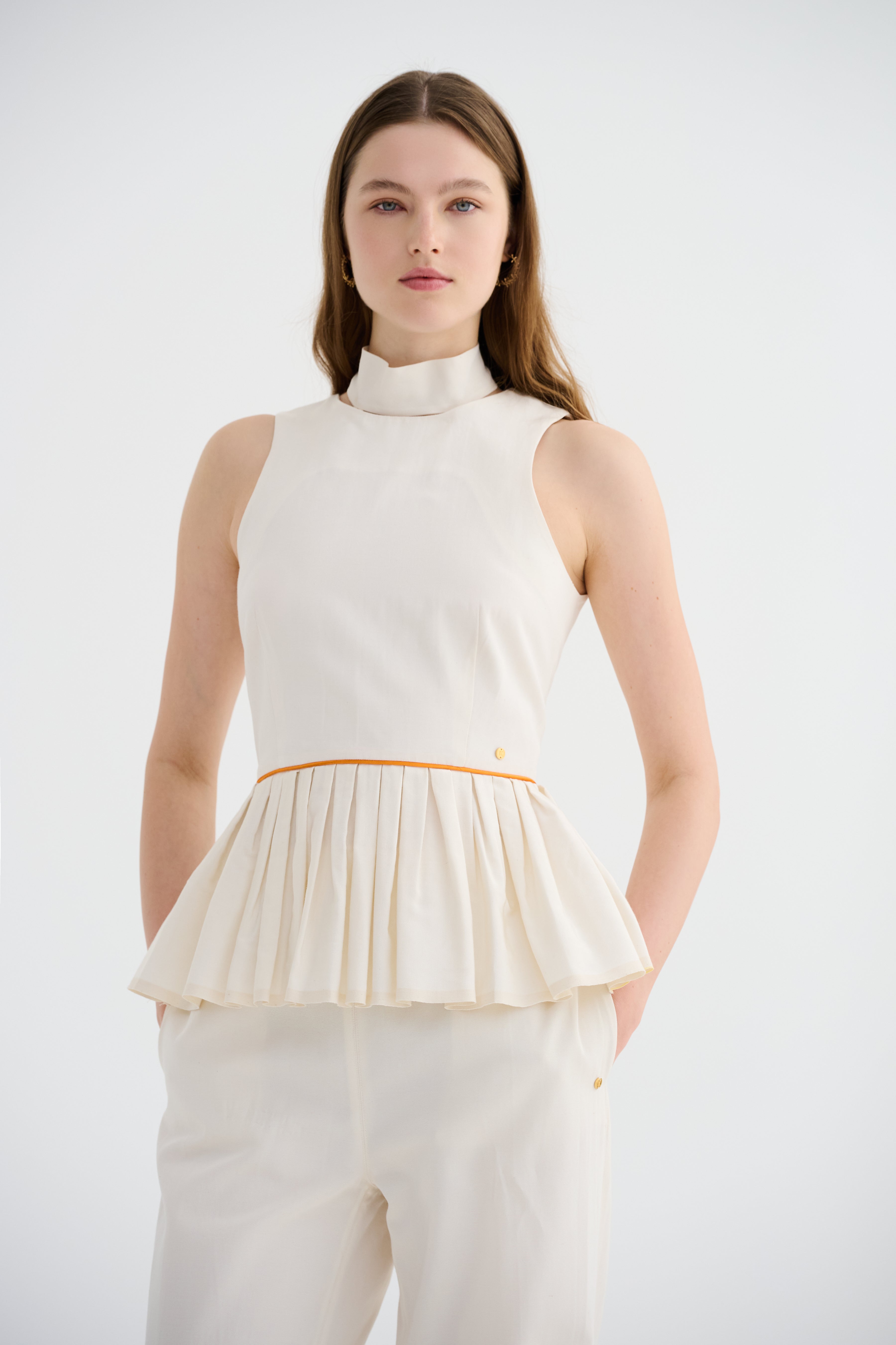 Fular Yaka Peplum Kutnu Bluz