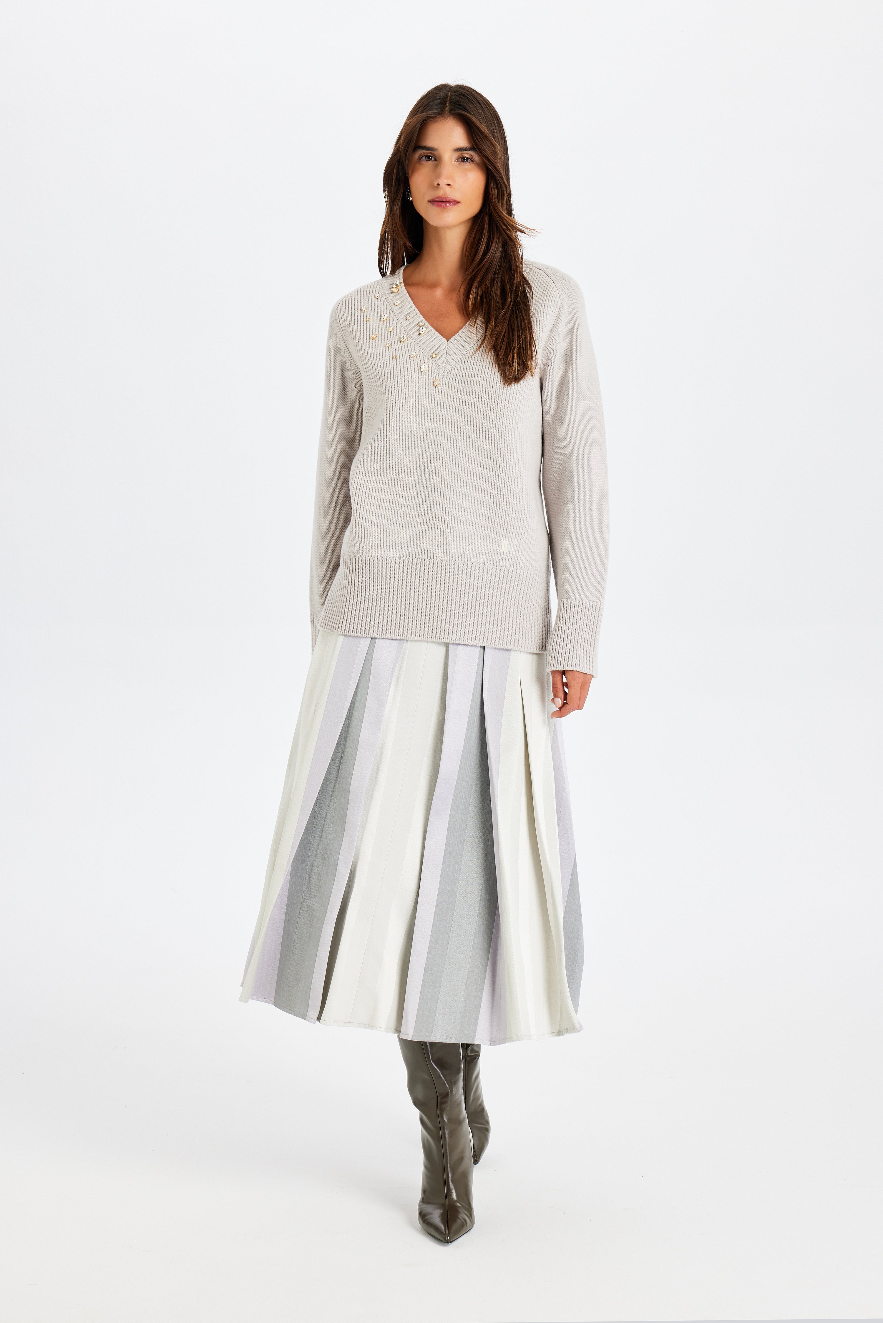 Stone Embellished Grey Sweater