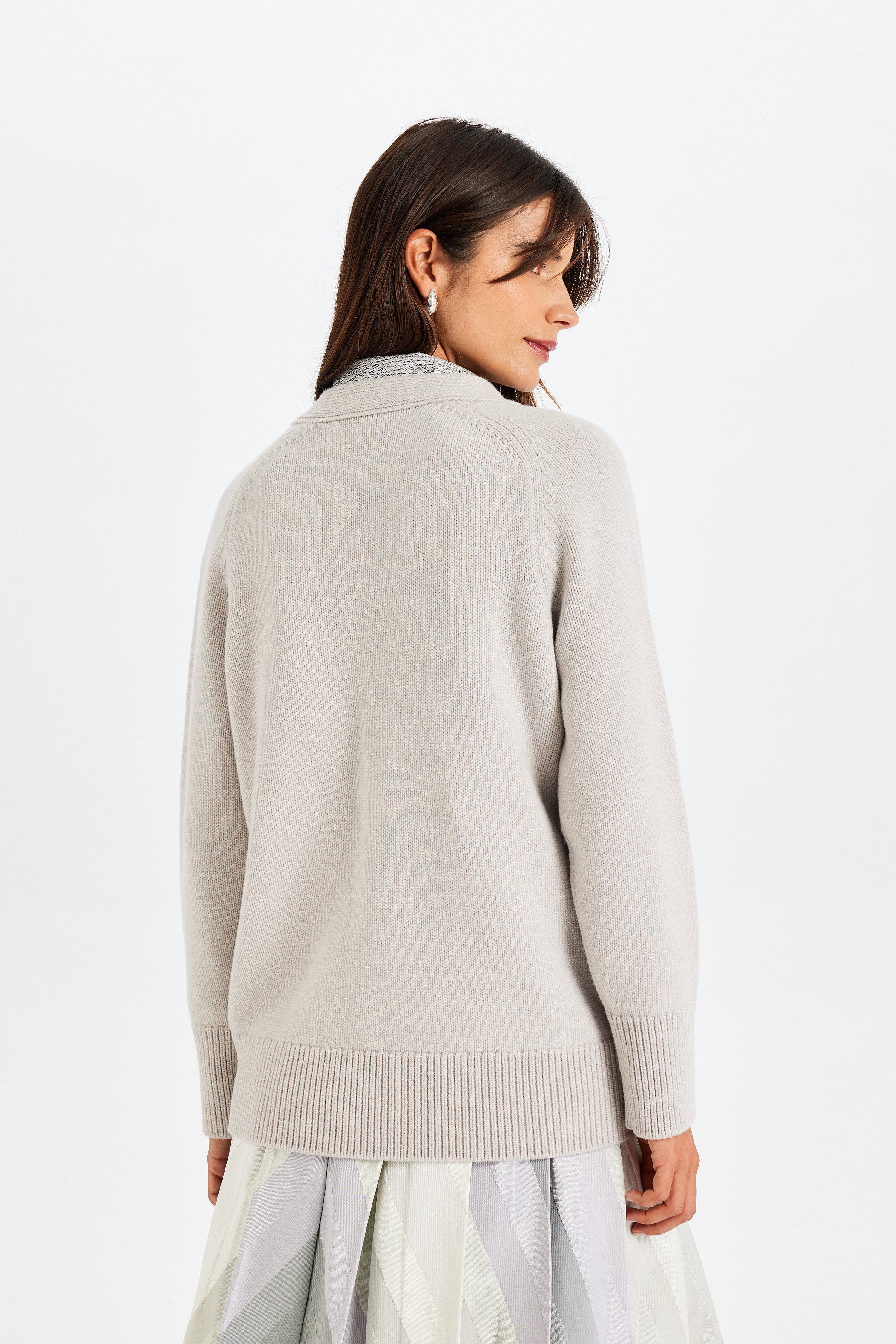Stone Embellished Grey Knit Jacket