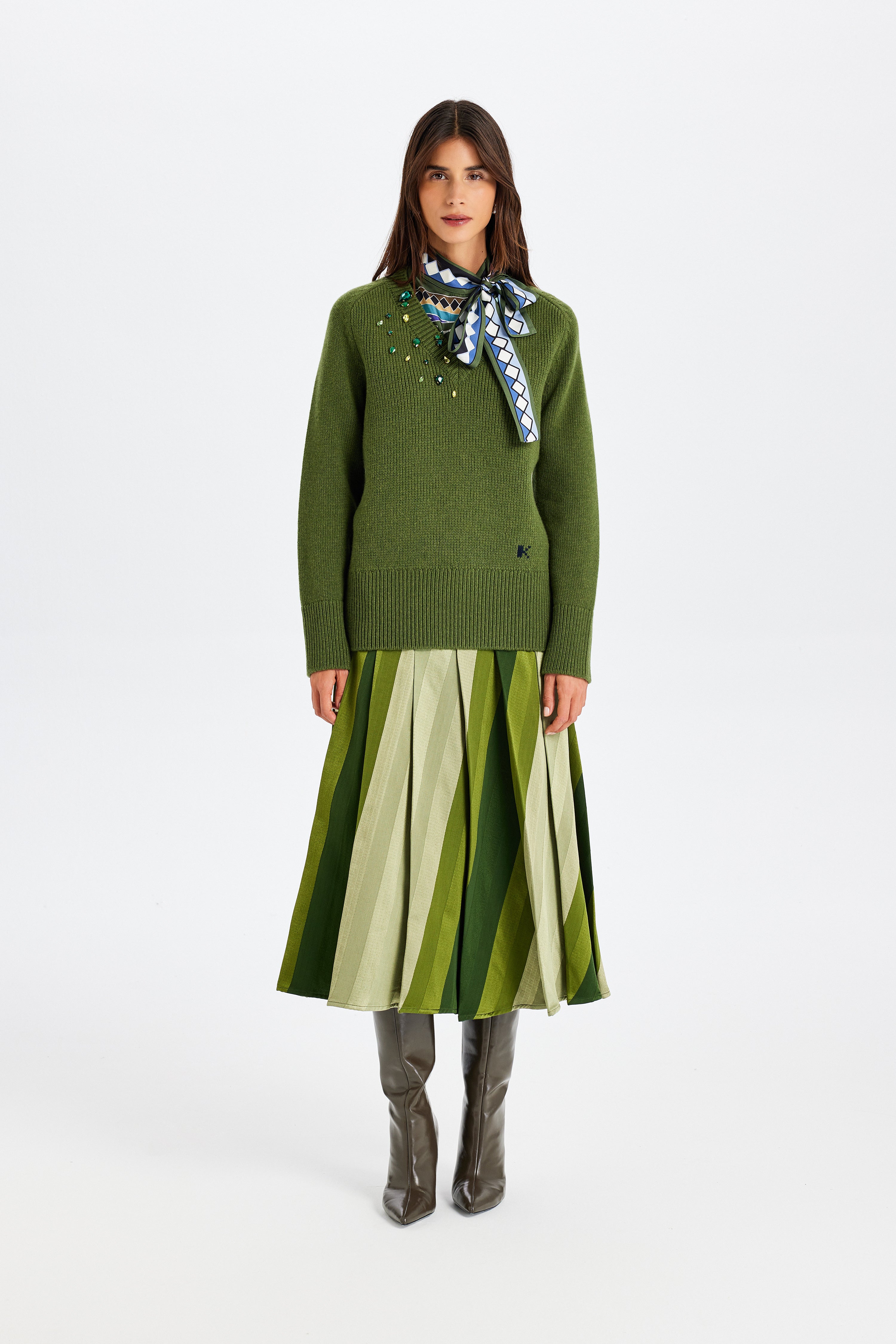 Stone Embellished Green Sweater