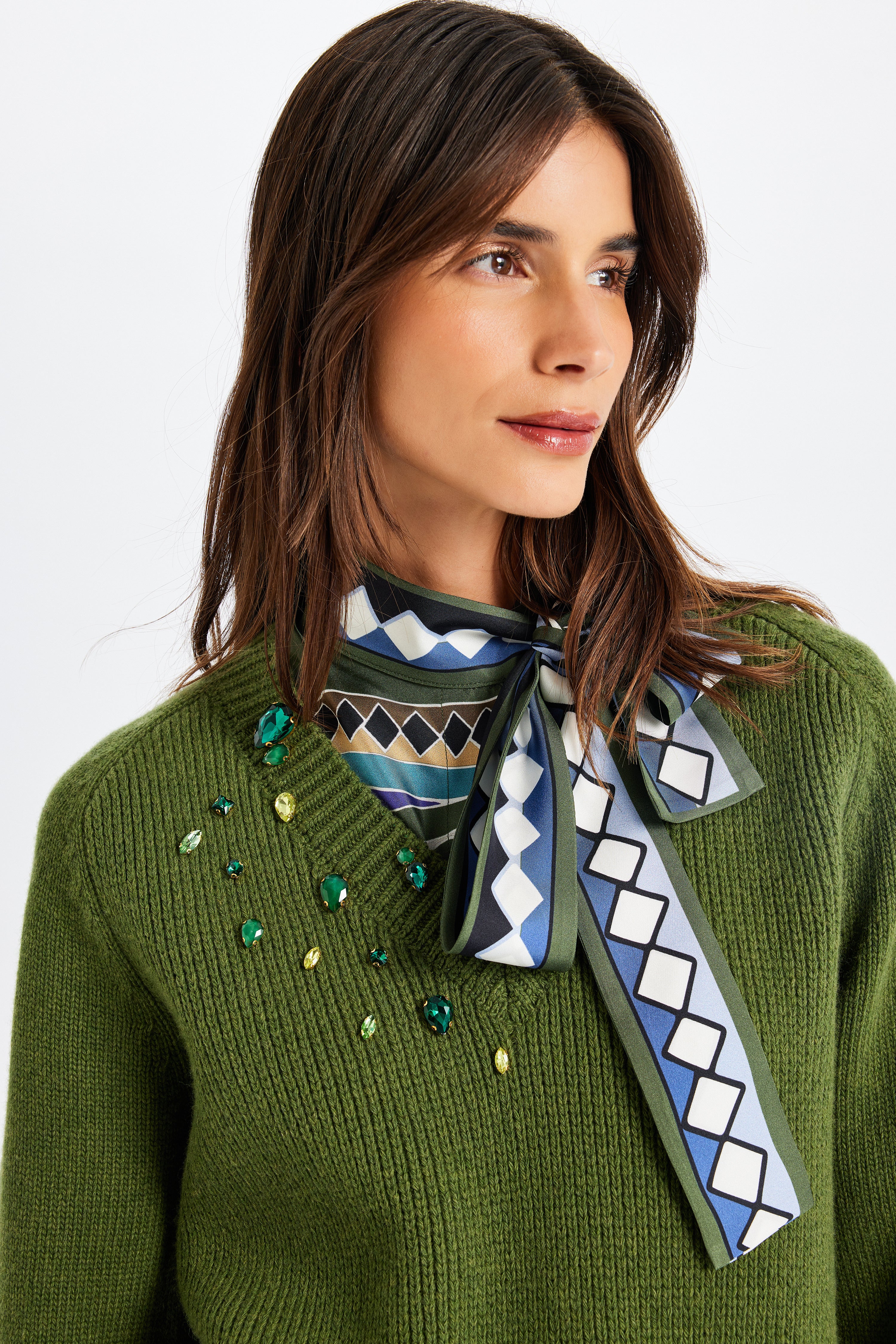 Stone Embellished Green Sweater
