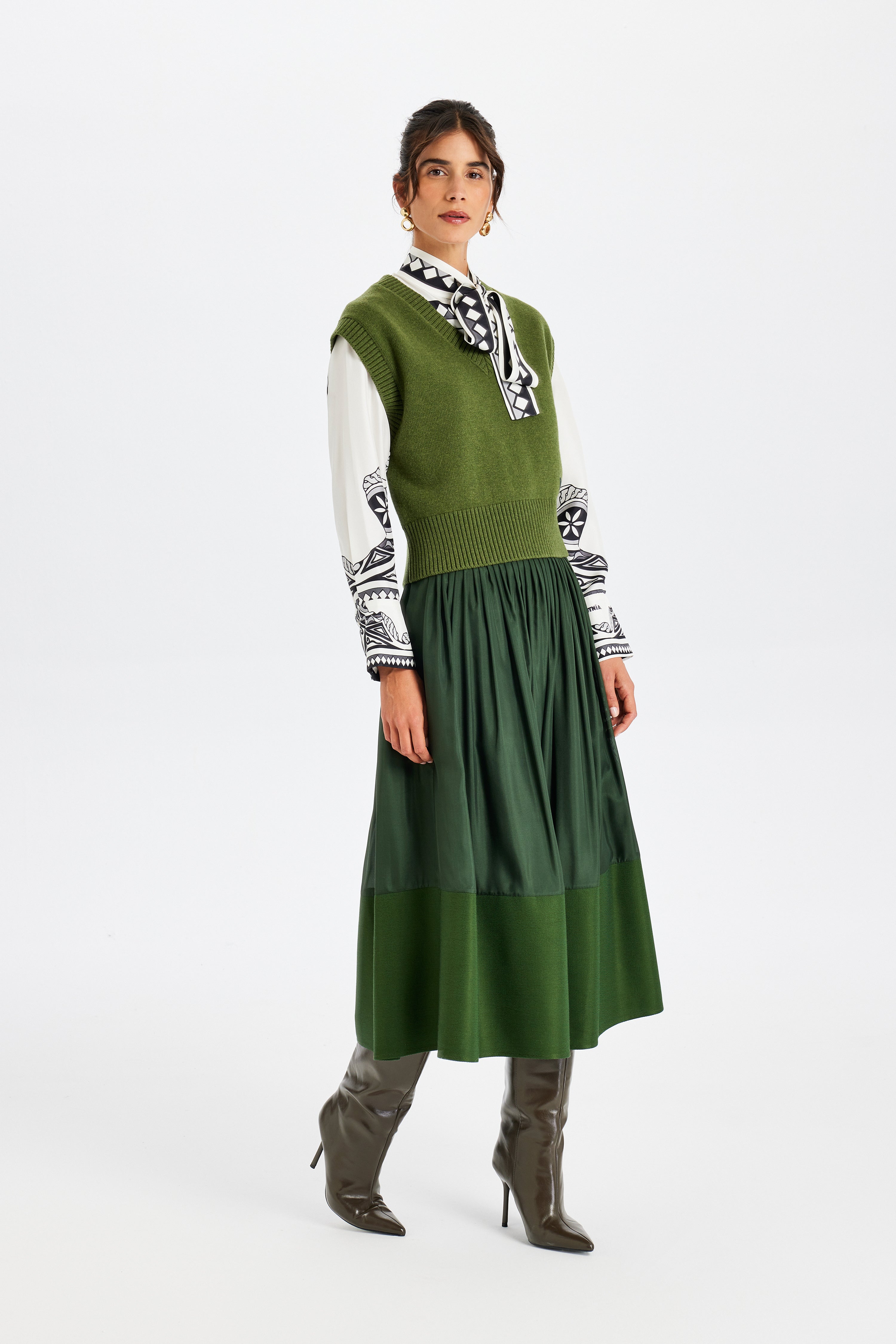 V-Neck Green Knitted Vest