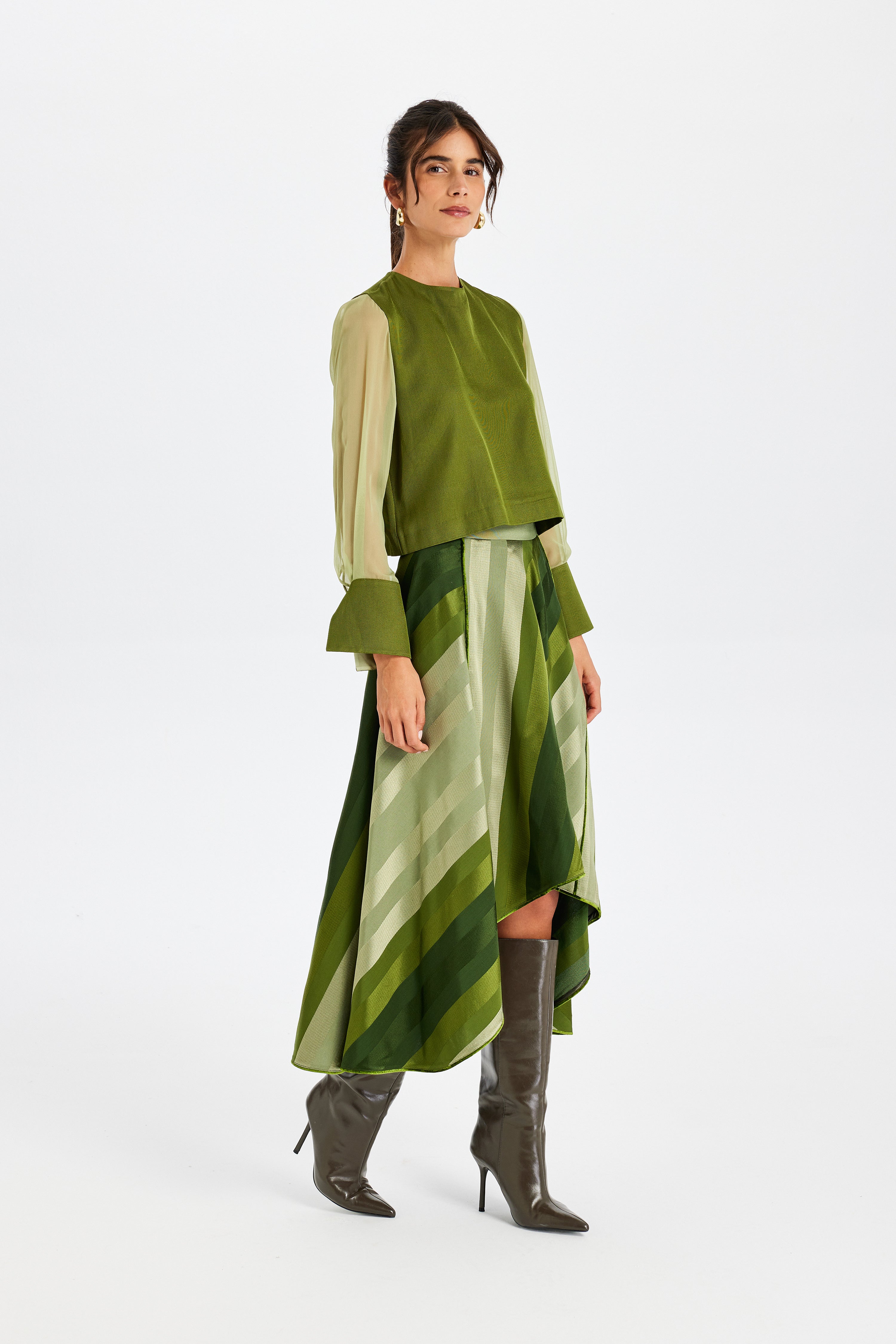 Silk Sleeve Detail Kutnu Square Blouse
