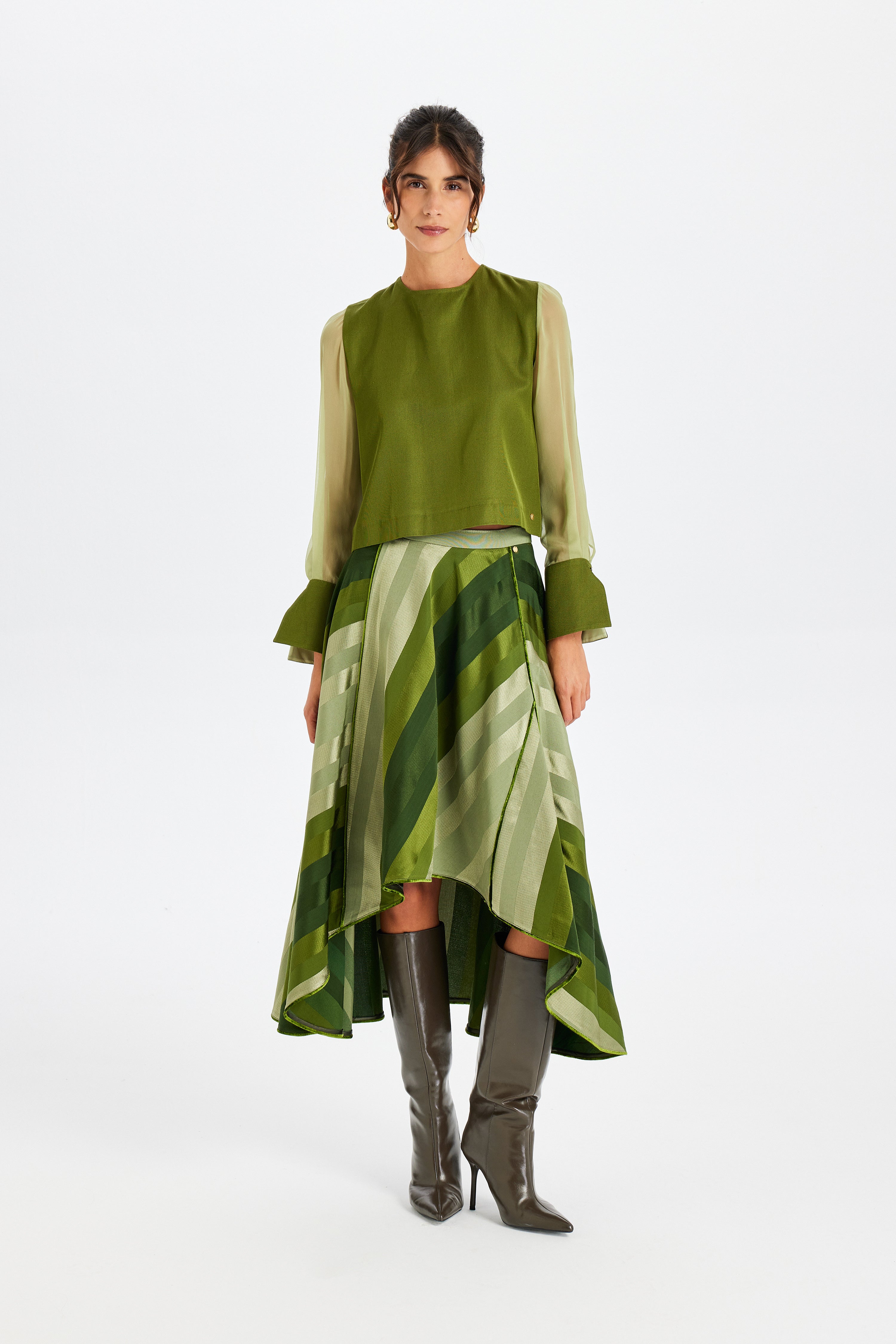 Silk Sleeve Detail Kutnu Square Blouse