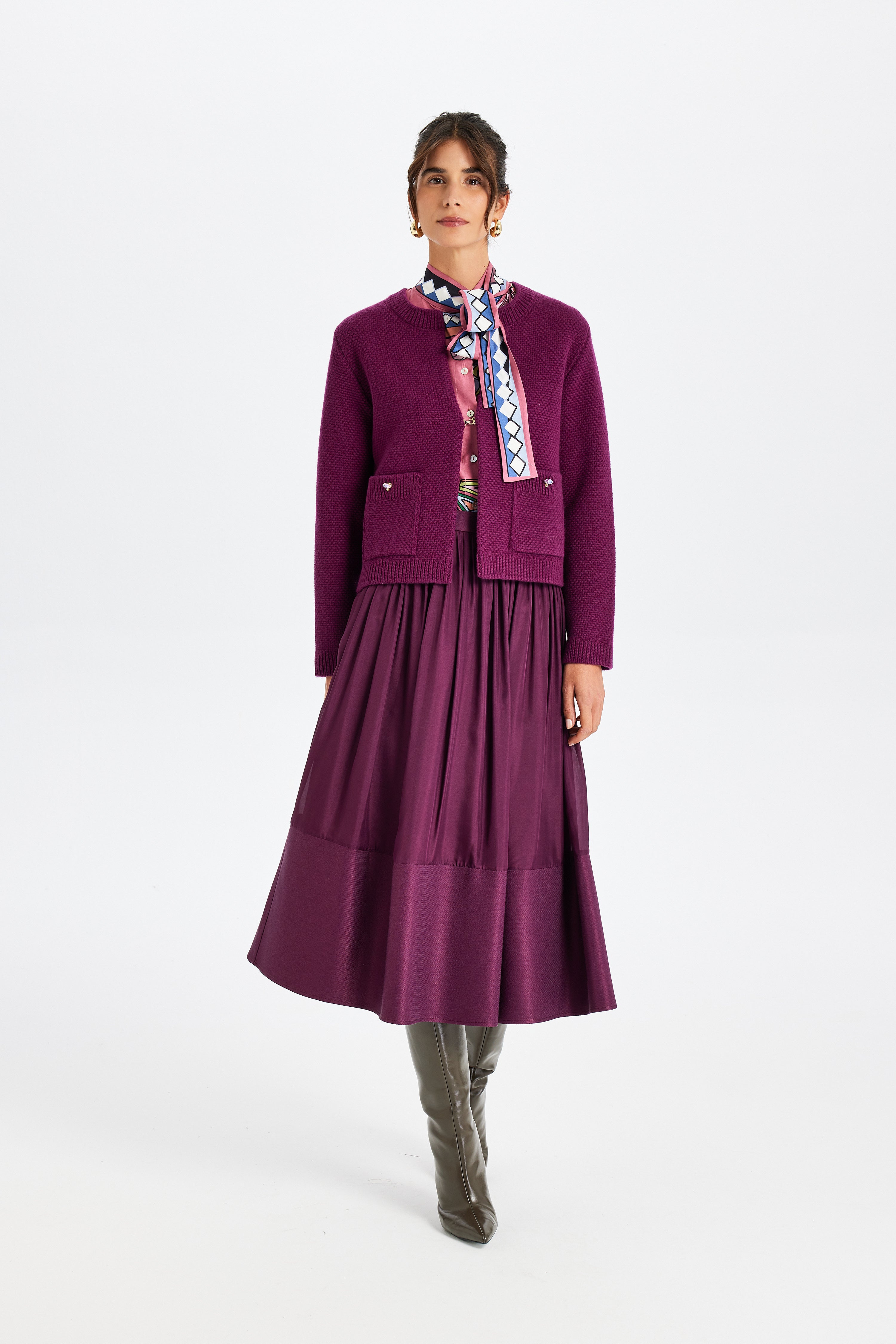 Stone Embellished Burgundy Knit Jacket