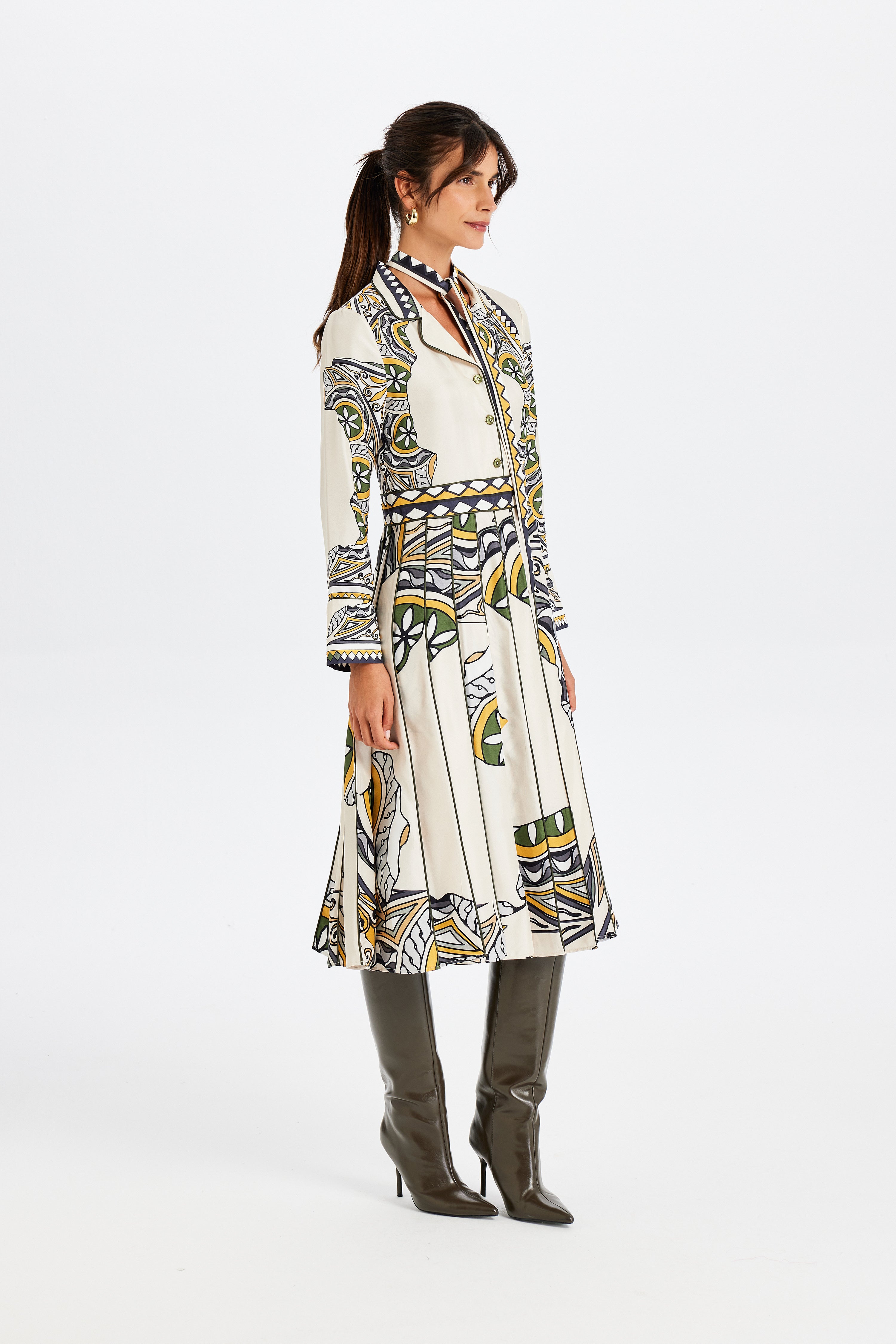 Zeugma Pleated Long Silk Dress