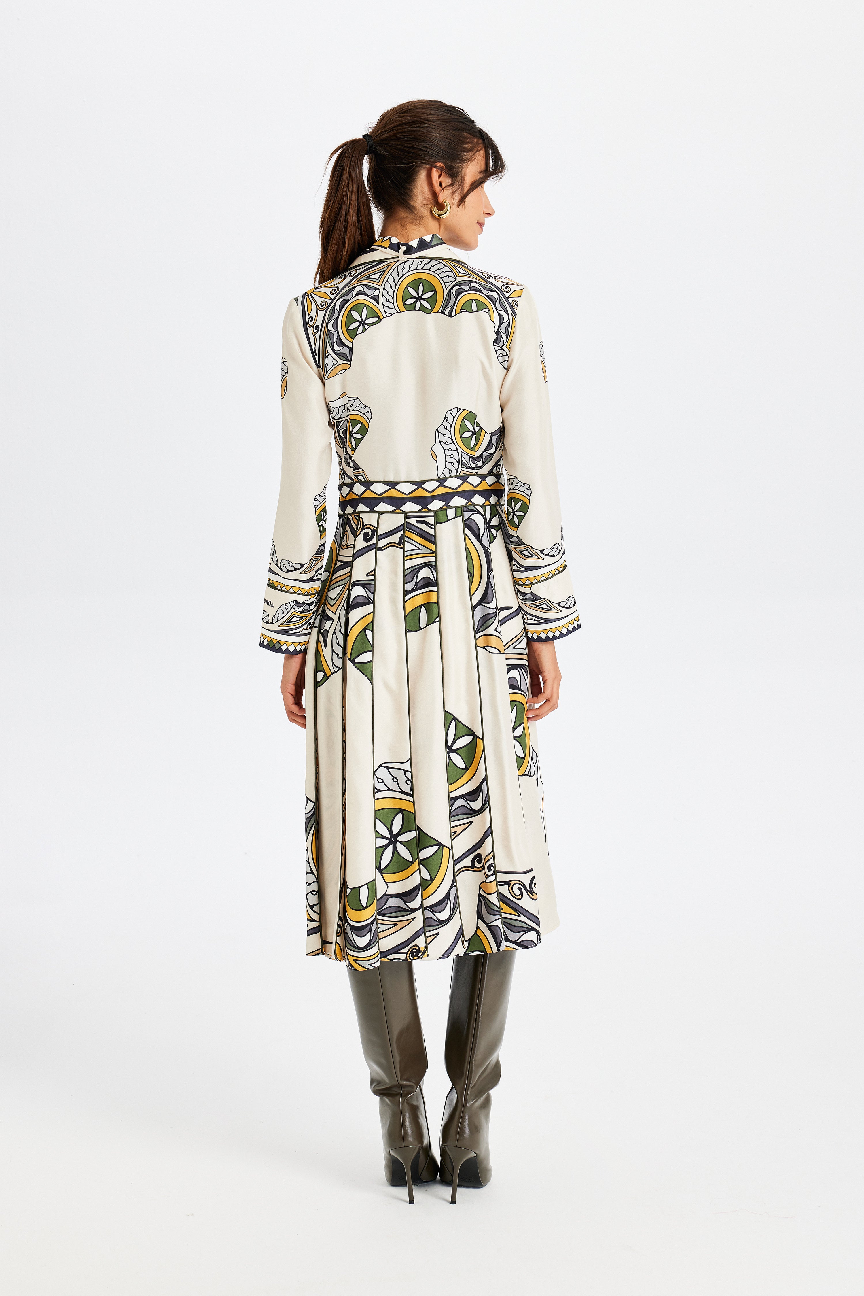 Zeugma Pleated Long Silk Dress