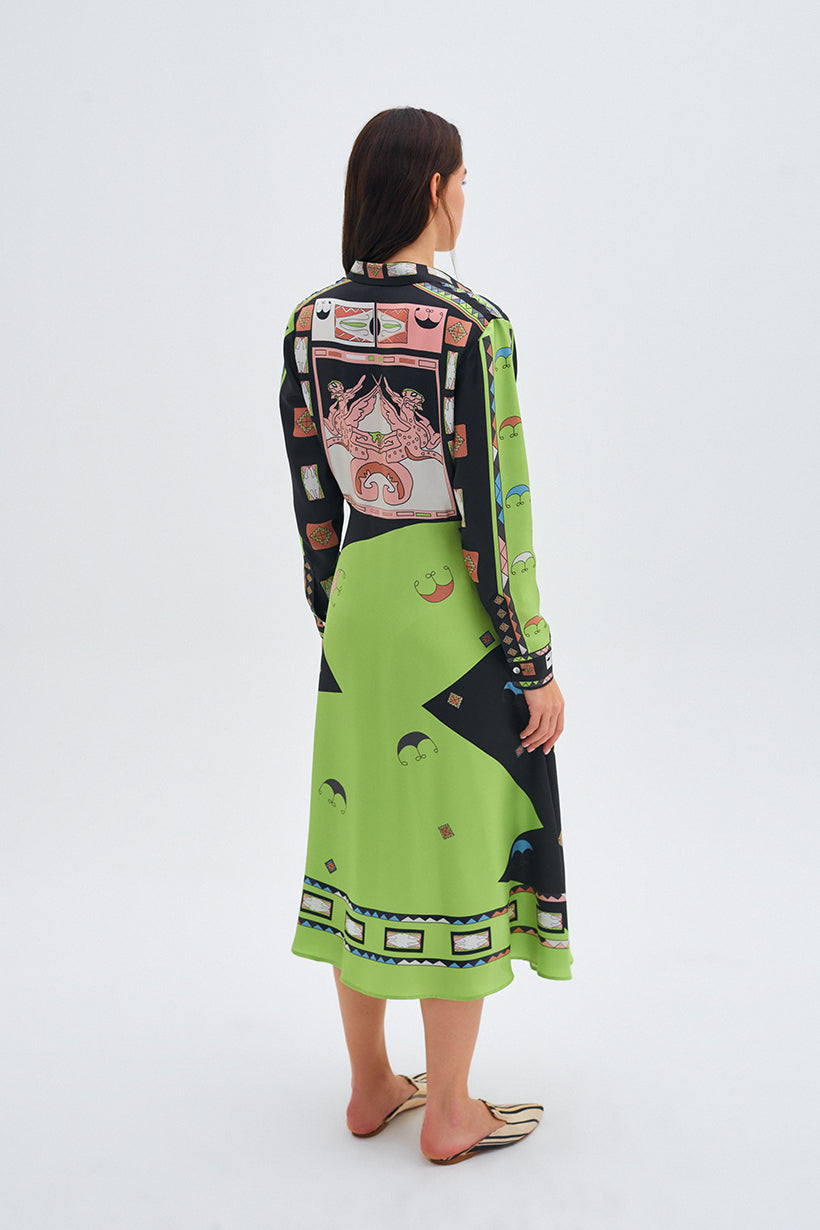 Zeugma Flying Tiger Pattern Silk Long Dress