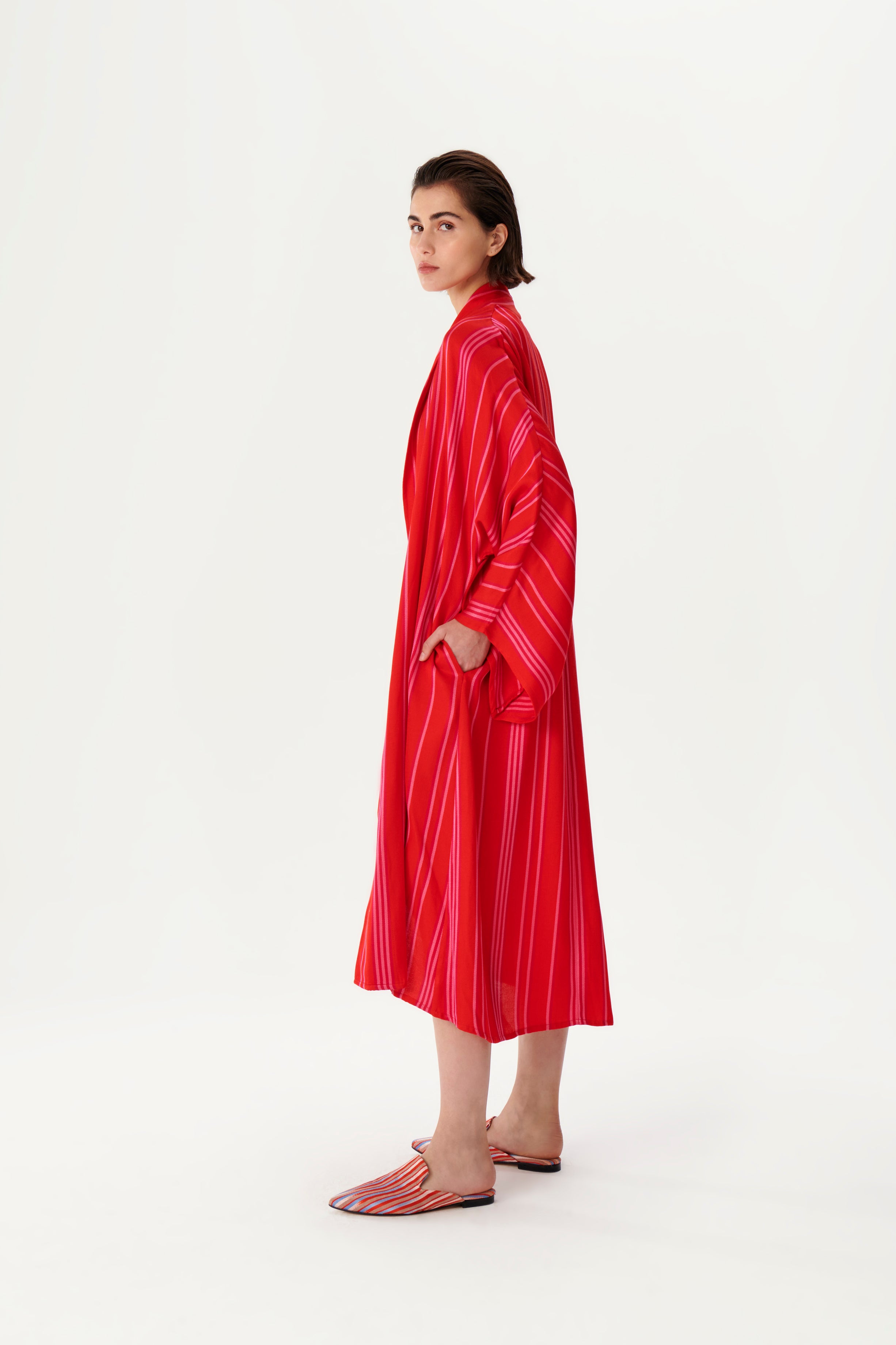 Şal Yaka Kırmızı Kutnu Kimono