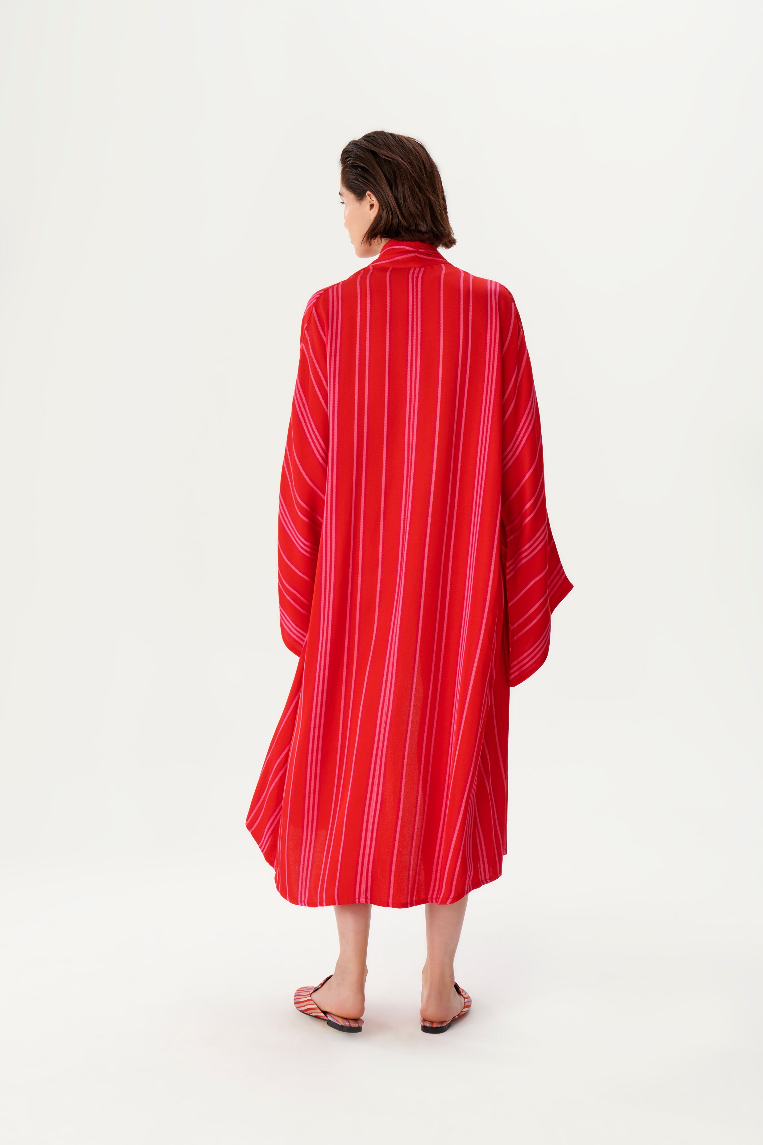 Şal Yaka Kırmızı Kutnu Kimono