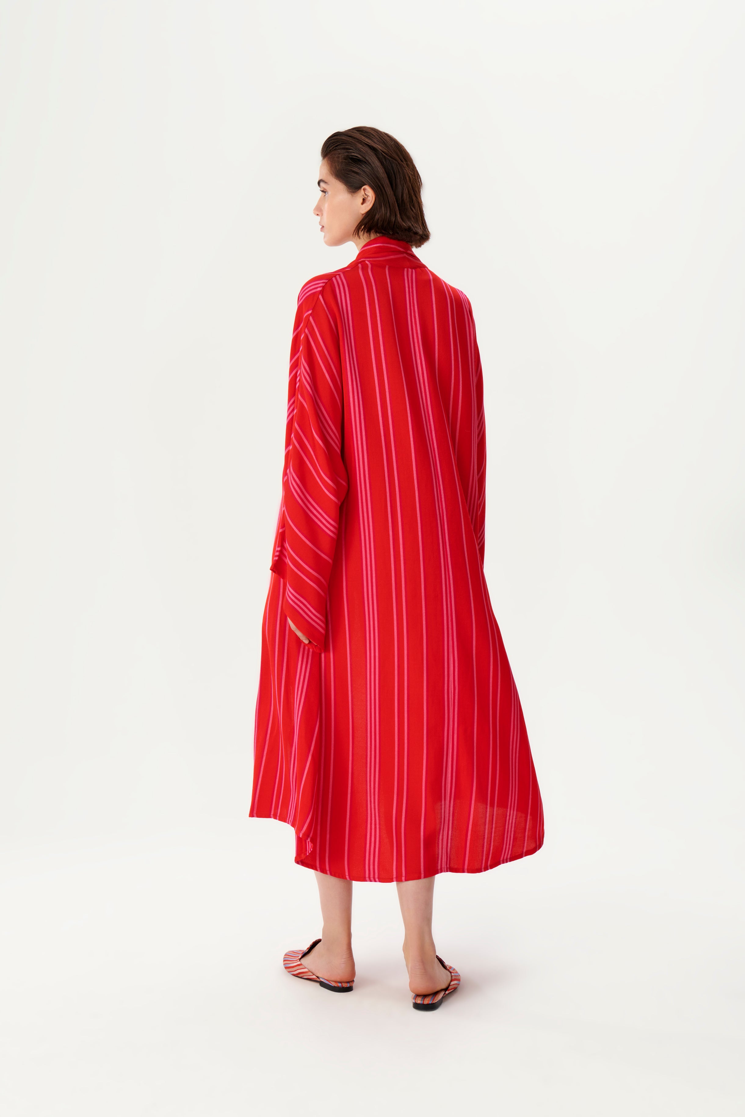 Şal Yaka Kırmızı Kutnu Kimono
