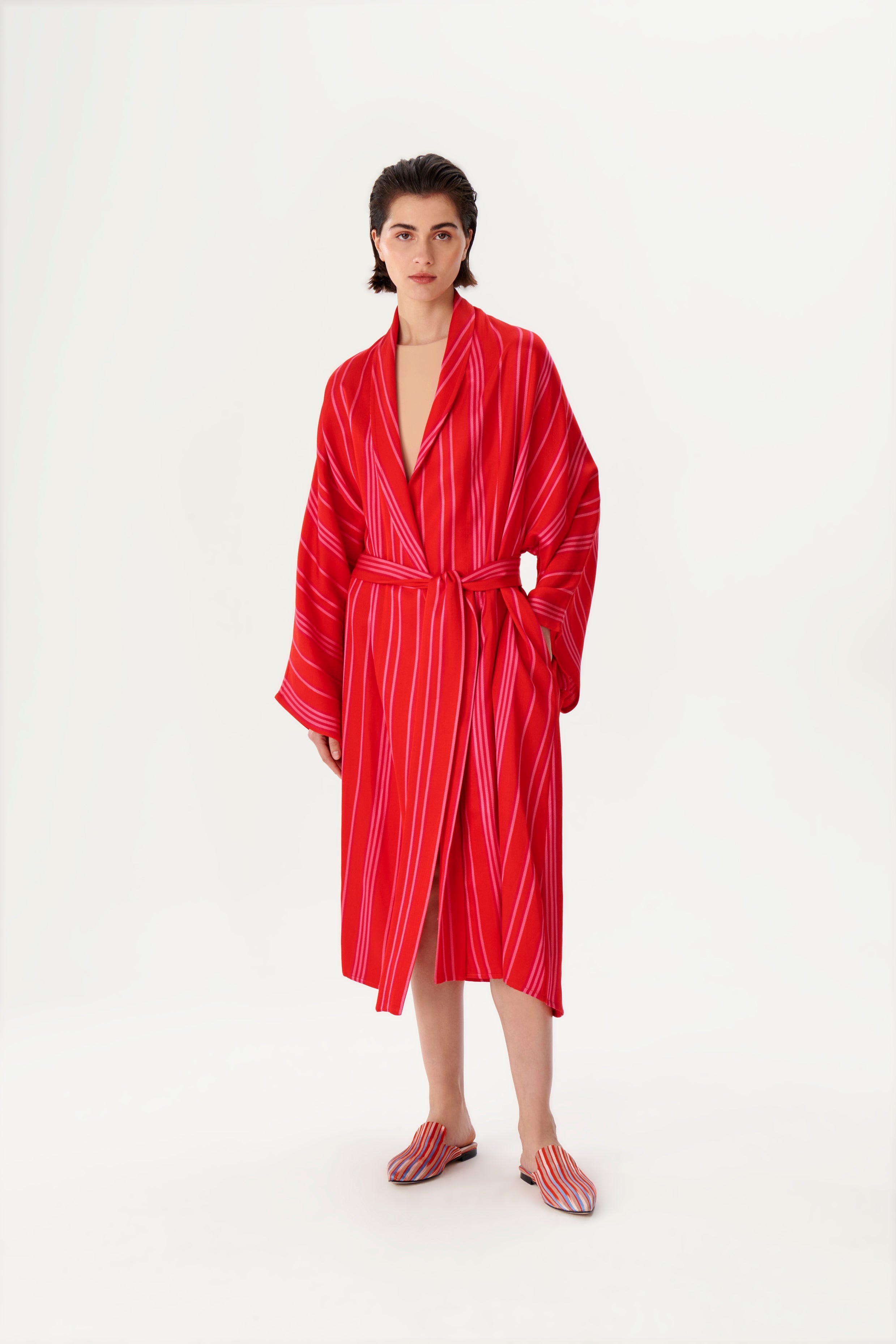Şal Yaka Kırmızı Kutnu Kimono