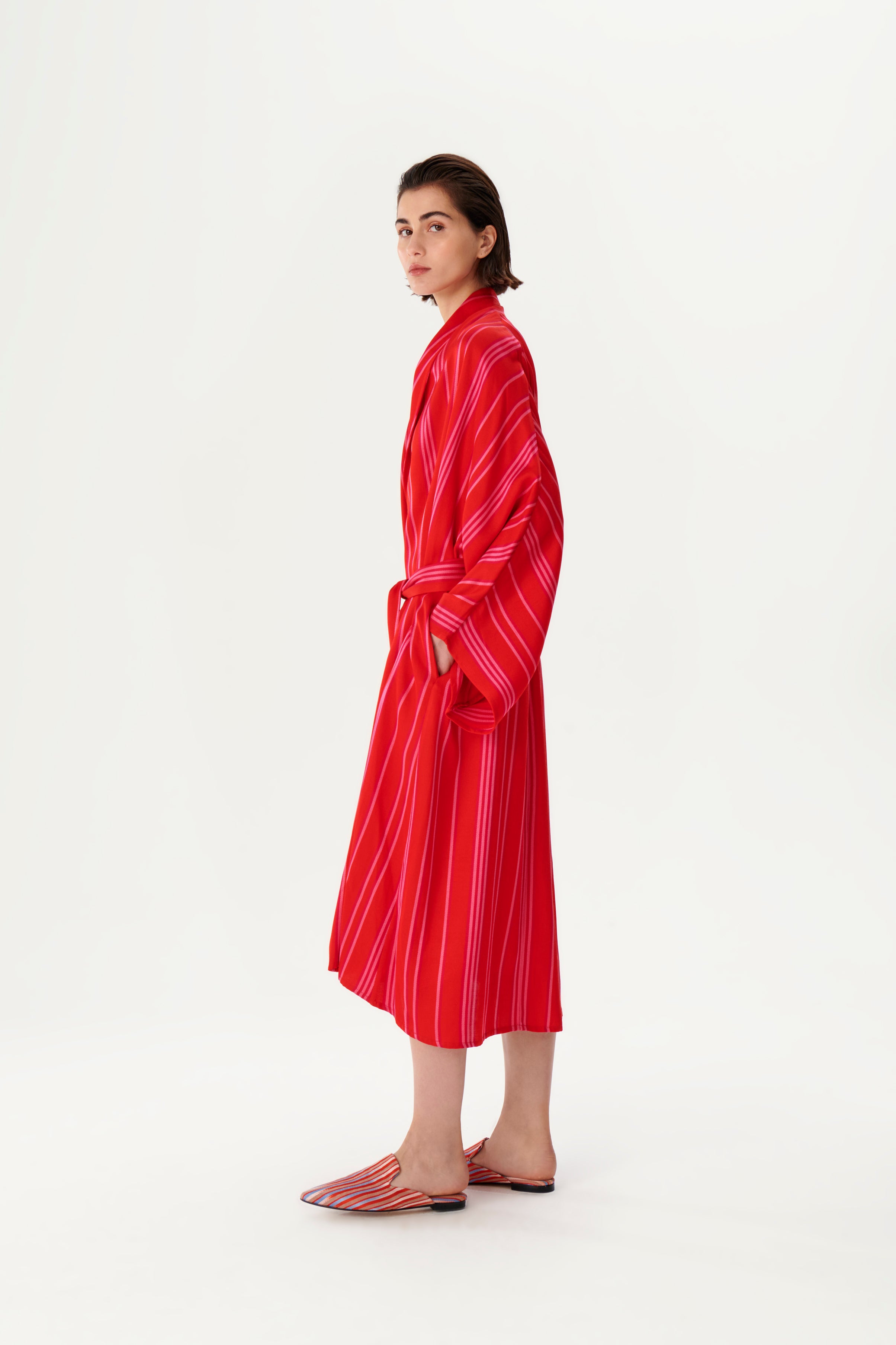 Şal Yaka Kırmızı Kutnu Kimono
