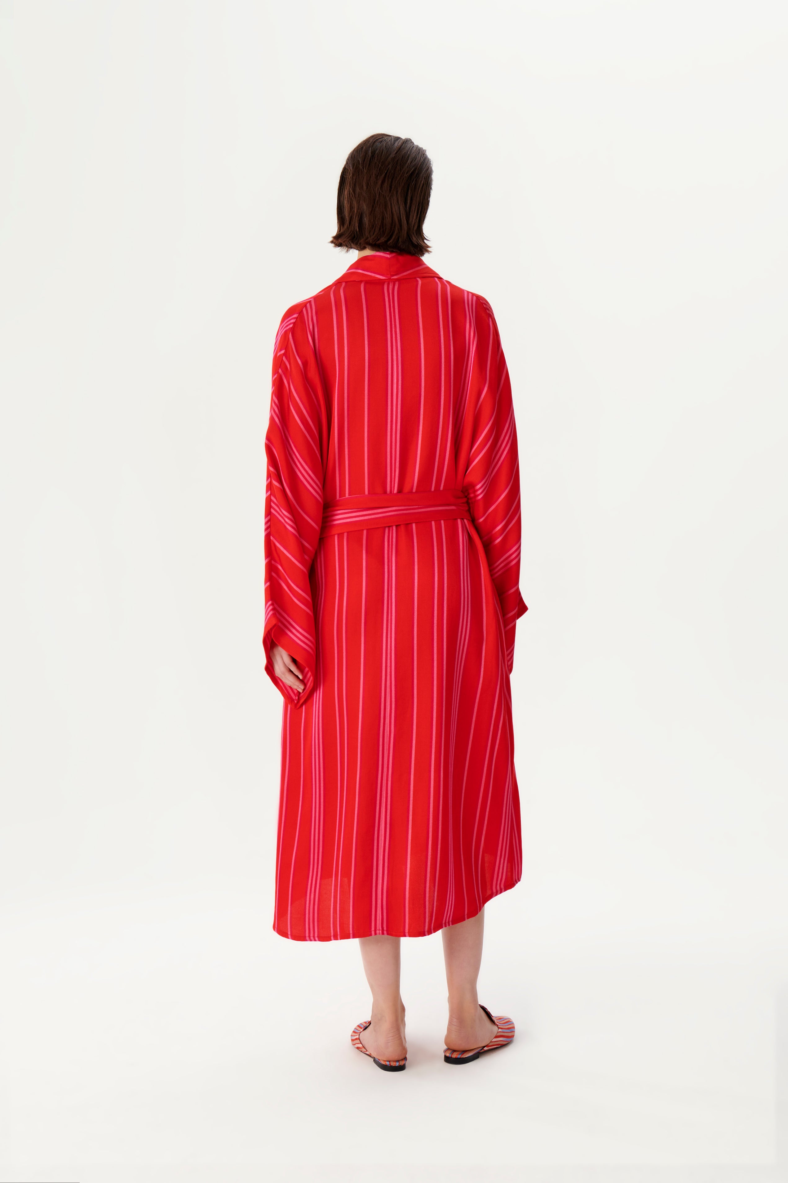 Şal Yaka Kırmızı Kutnu Kimono