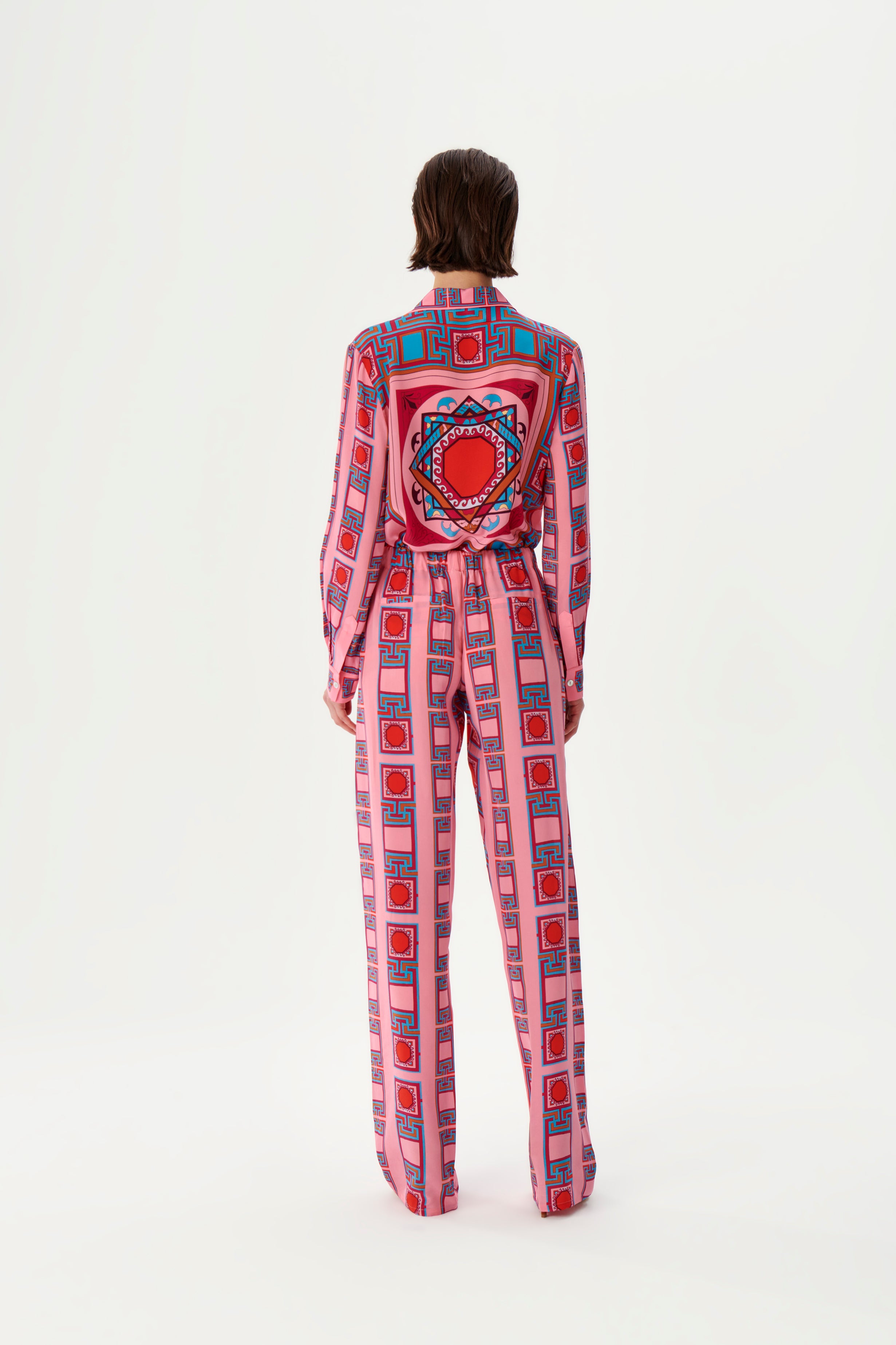 Zeugma Silk Pants- Pink Red Geometric