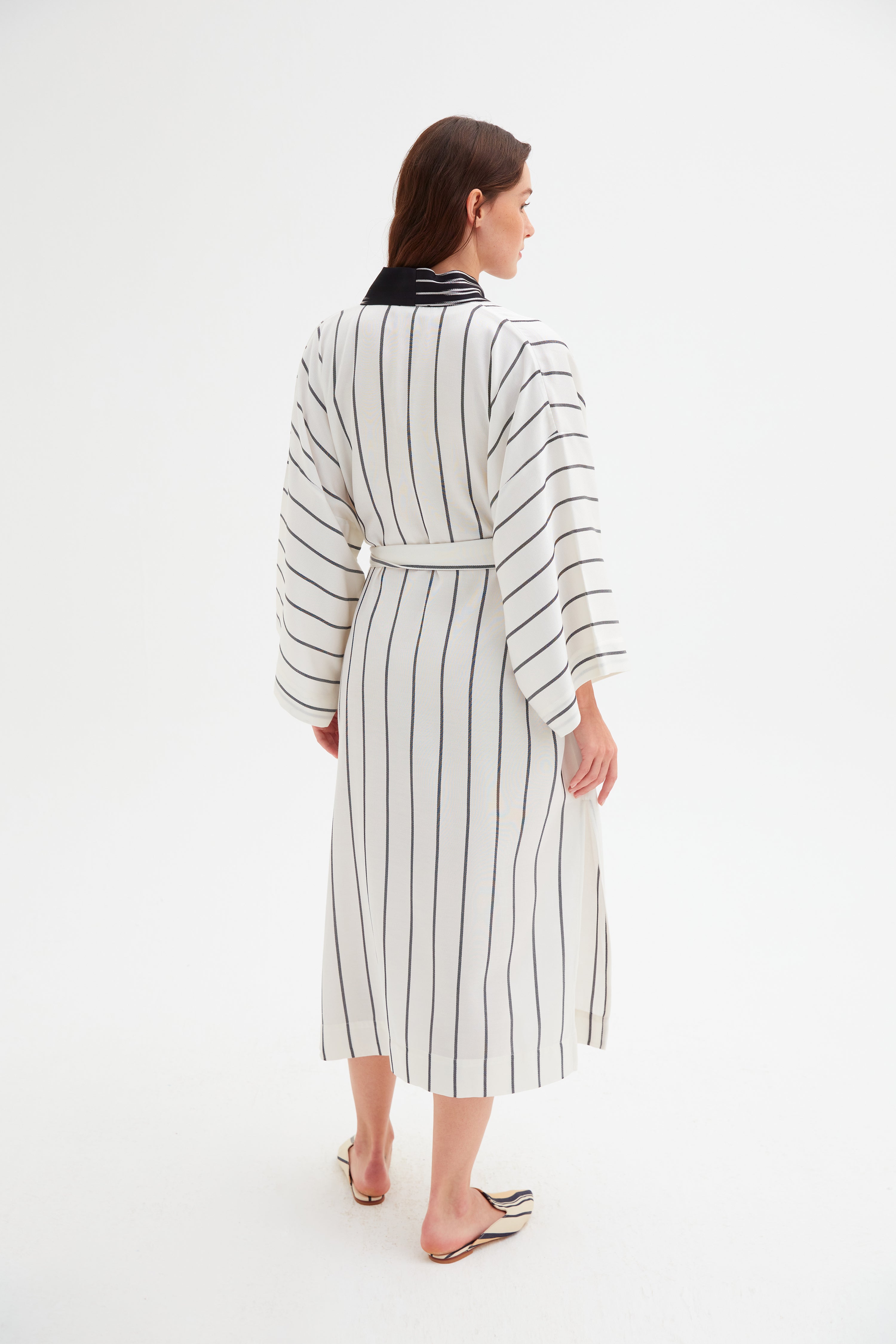 Hooded Black and White Striped Kimono