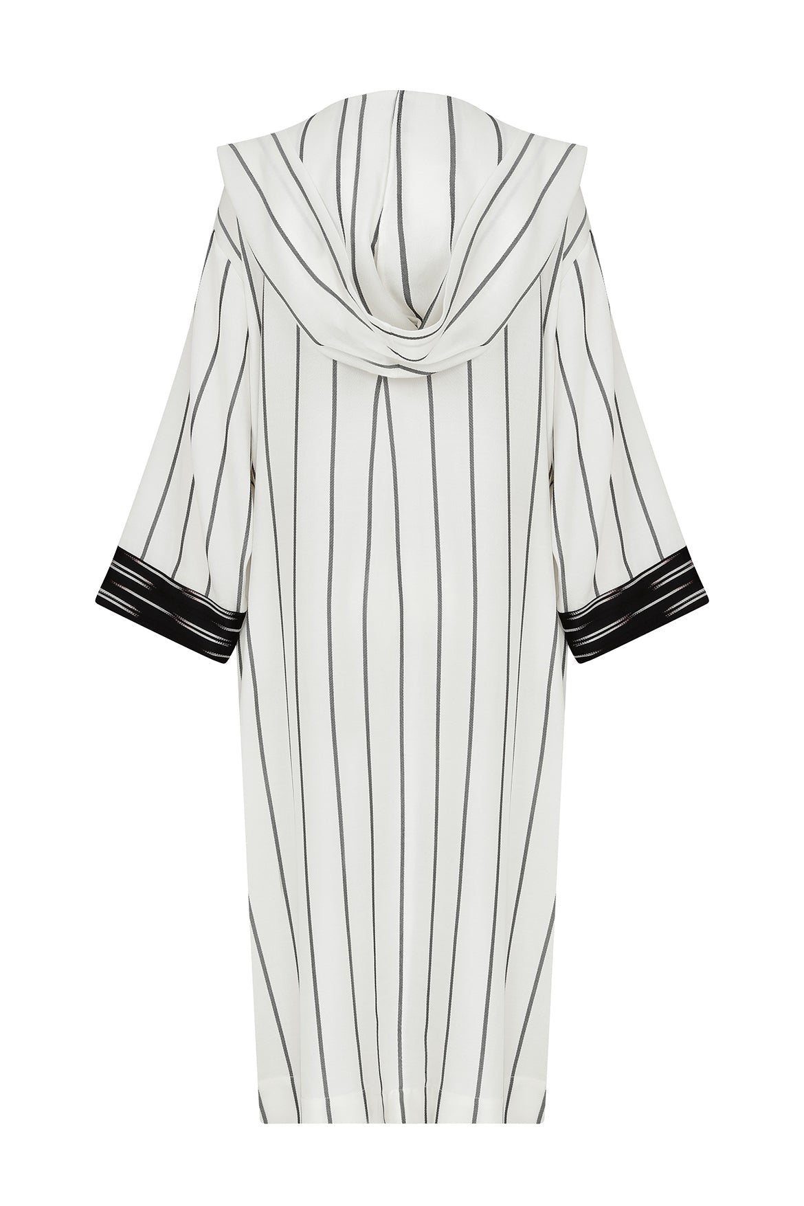 Hooded Black and White Striped Kimono