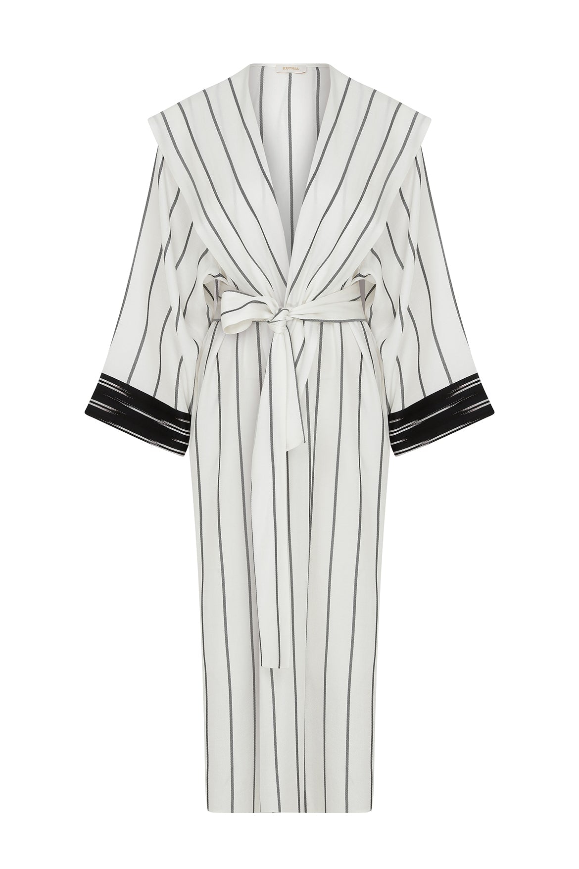 Hooded Black and White Striped Kimono